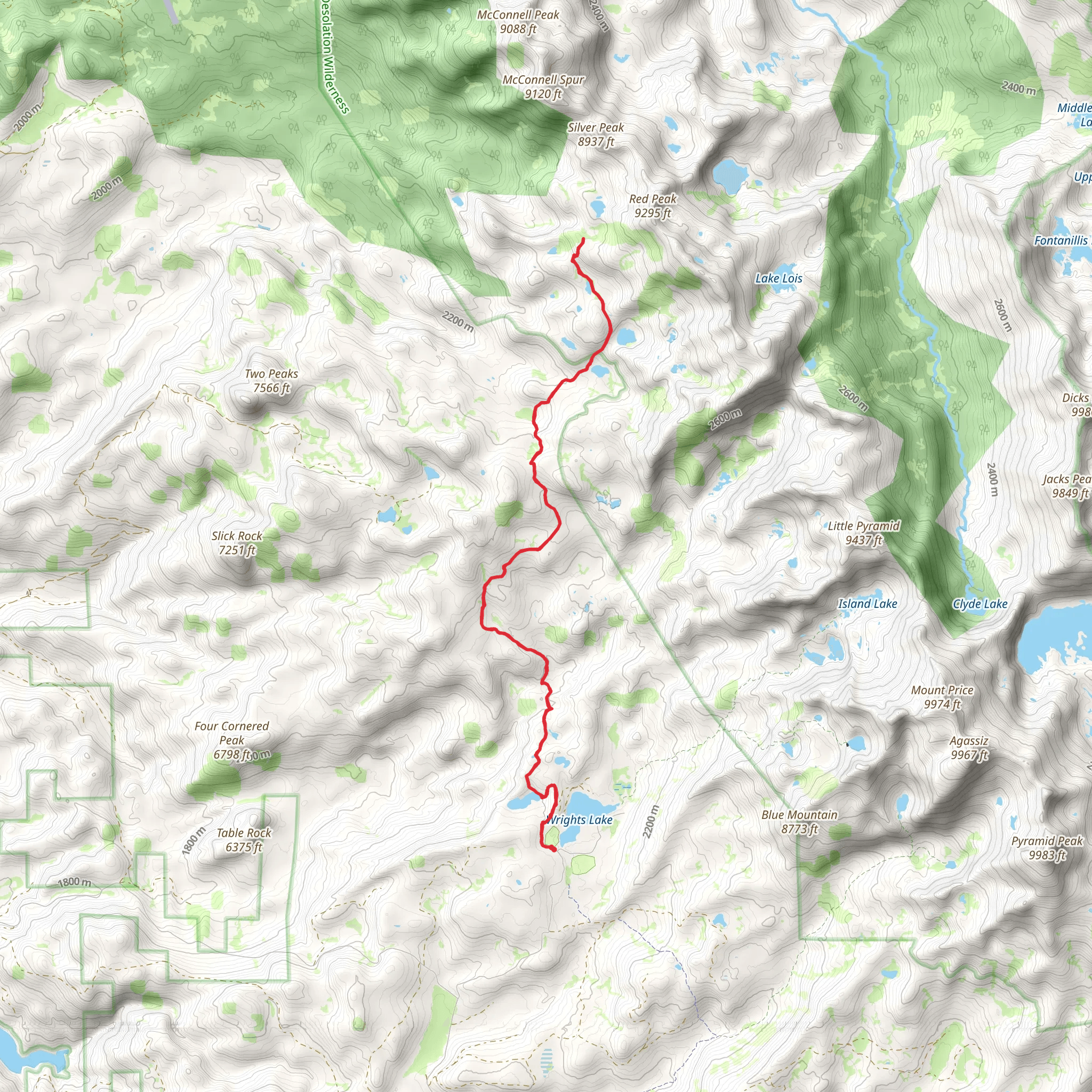 Red Peak Trail via Dark Lake and Barret Lake mobile static map