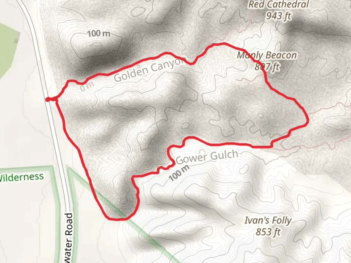 An image depicting the trail Manly Beacon Loop from Golden Canyon Trailhead and its surrounding area.