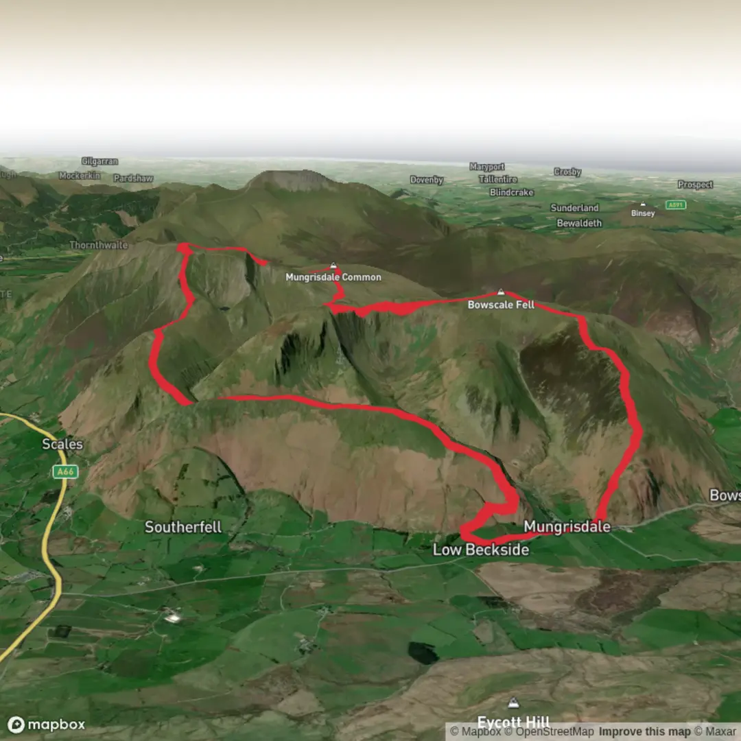 An image depicting the trail Blencathra and Bowscale Fell Loop and its surrounding area.