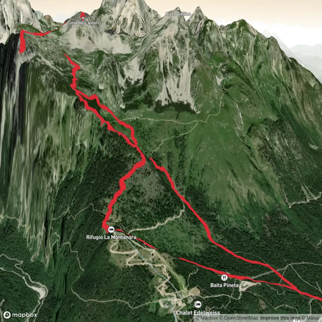 An image depicting the trail Cima dei Lasteri and Croz dell'Altissimo Loop and its surrounding area.