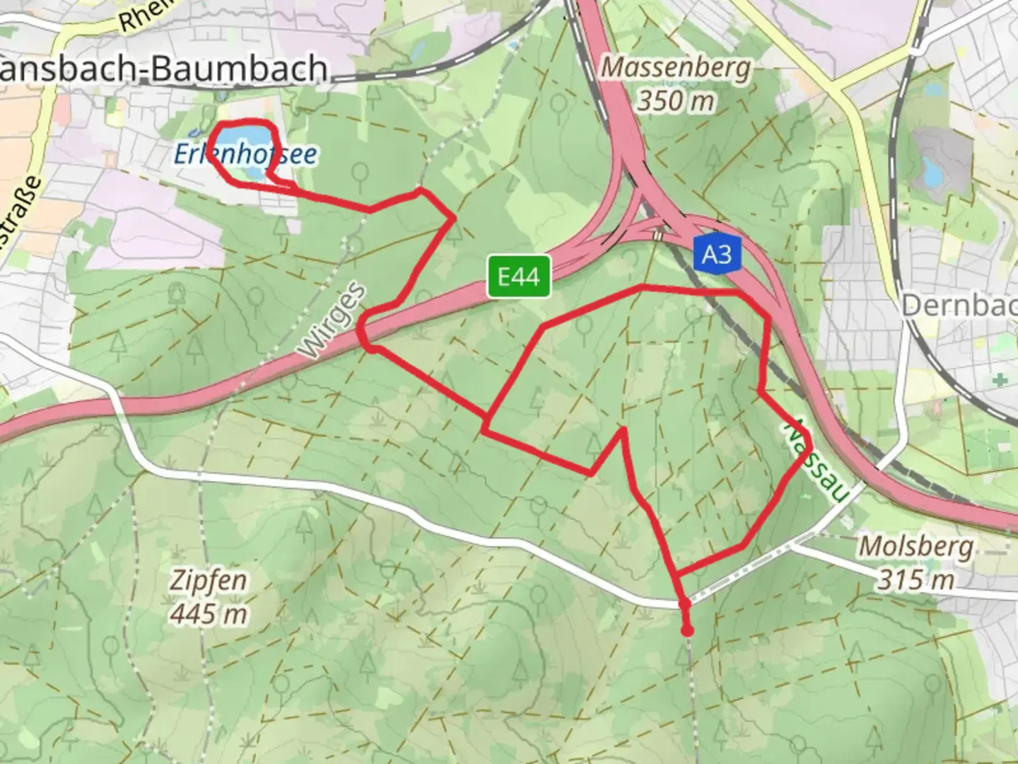 An image depicting the trail Erlenhofsee via Koeppelweg and its surrounding area.