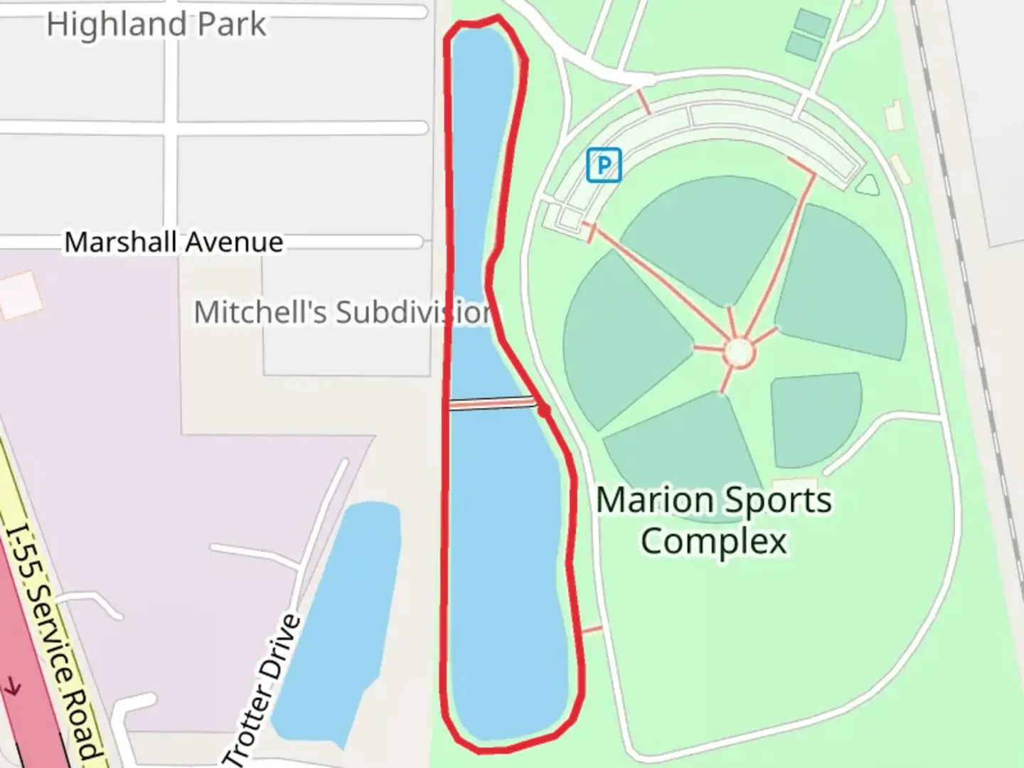 An image depicting the trail Marion Sports Complex Loop and its surrounding area.