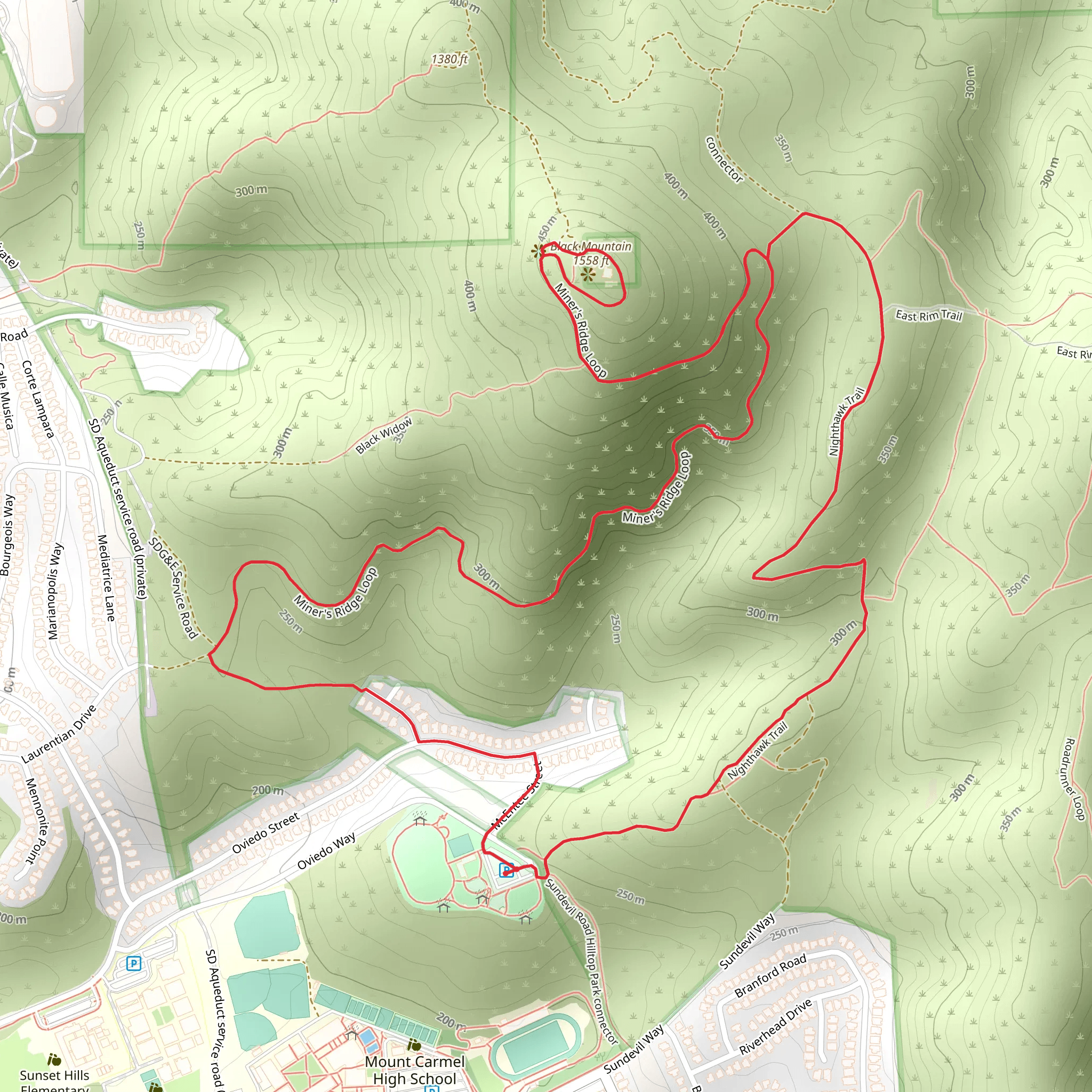 Nighthawk, Black Mountain and Miner's Ridge Loop Trail mobile static map