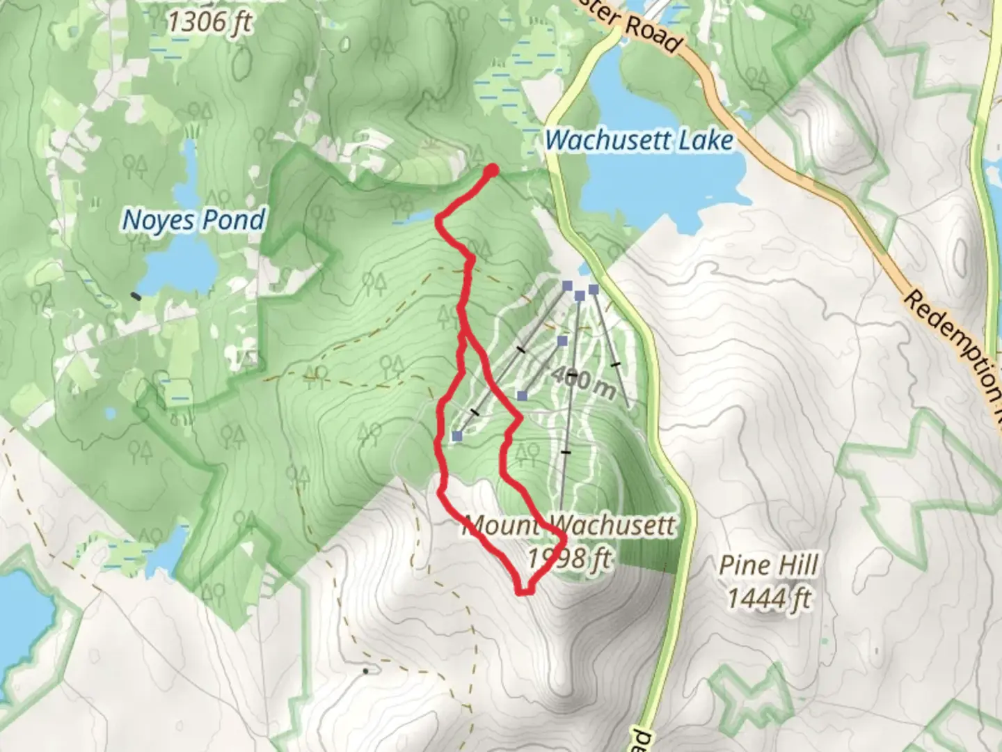 An image depicting the trail Mount Wachusett from Bolton Road and its surrounding area.