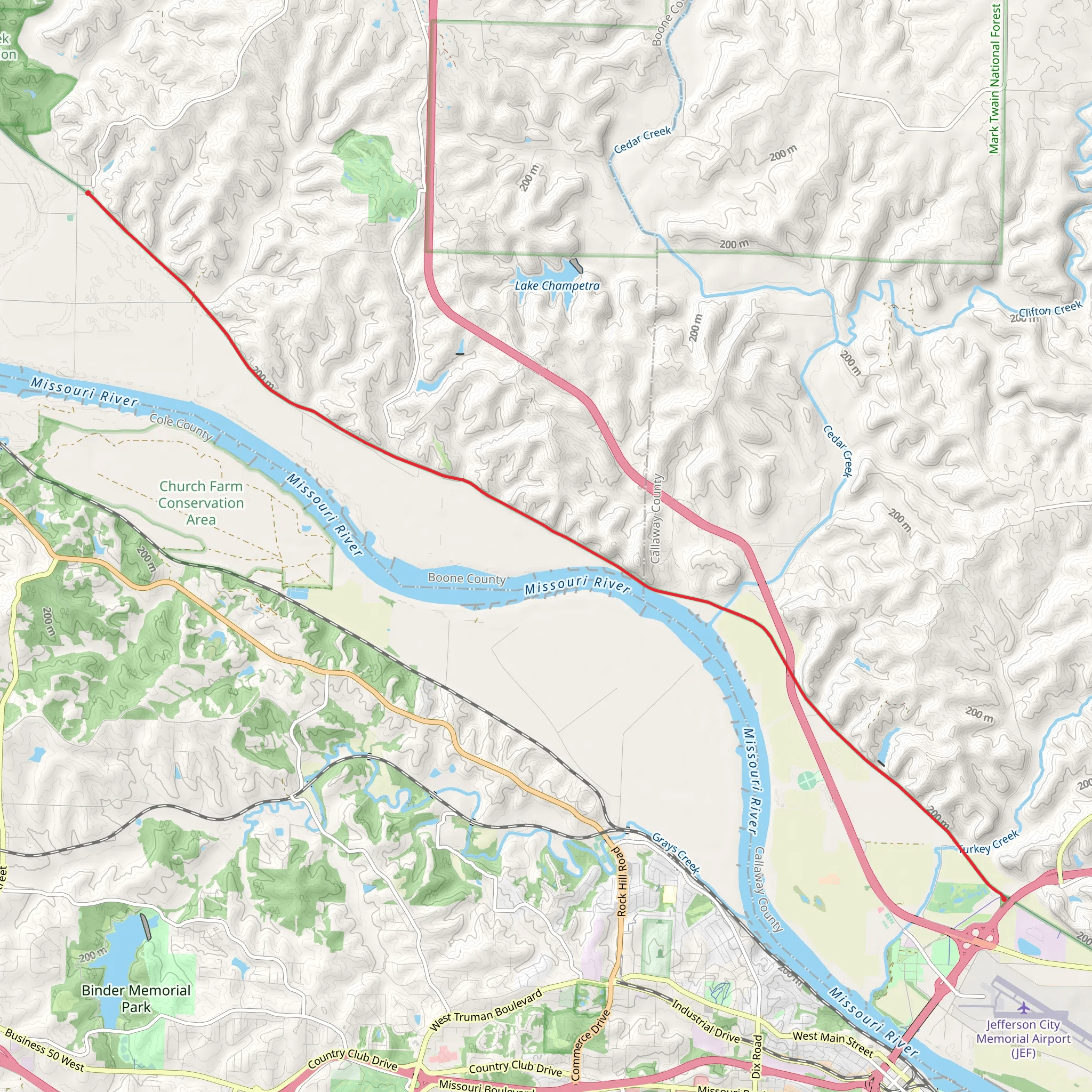 North Jefferson to Hartsburg via ADT mobile static map