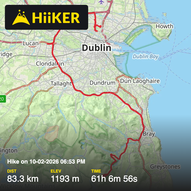 A map preview of the recording Hike on 10-02-2026 06:53 PM.