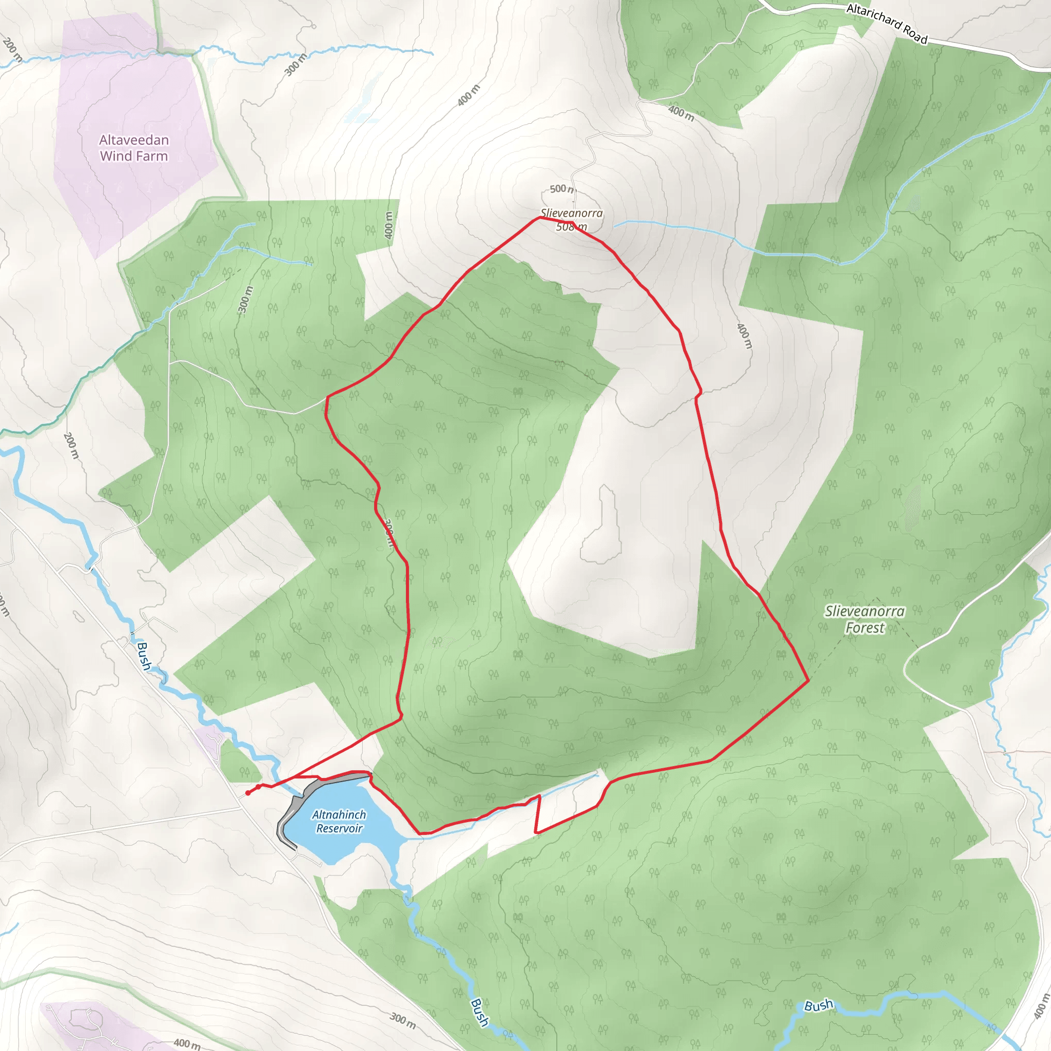 Slieveanorra Loop from Altnahinch Reservoir mobile static map