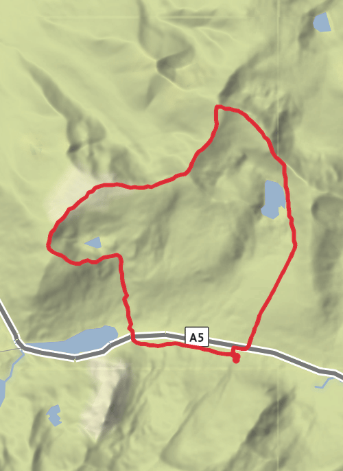 Pen Yr Ole Wen, Carnedd Daffyd, Carnedd Llewelyn & Ffynnon Llugwy Reservoir circular mobile static map