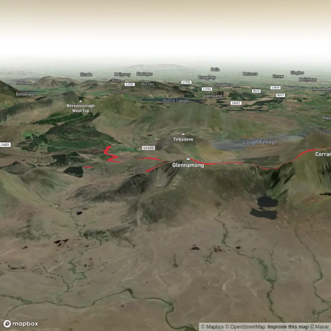 An image depicting the trail Ireland 7 summits - Nephin beg range - advanced and its surrounding area.