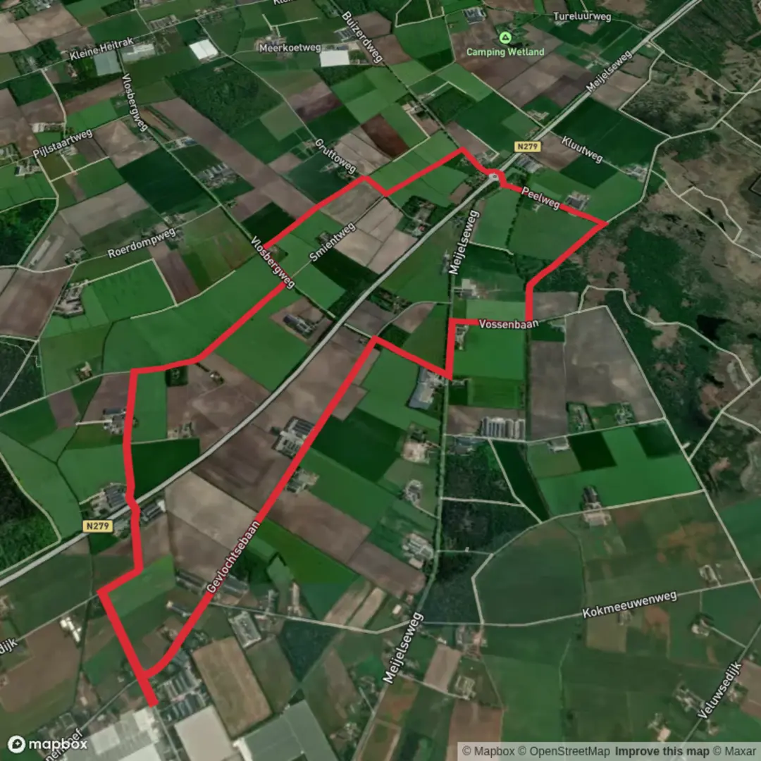 An image depicting the trail Smient Weg, Peel Weg and Gevlochtsebaan Loop and its surrounding area.