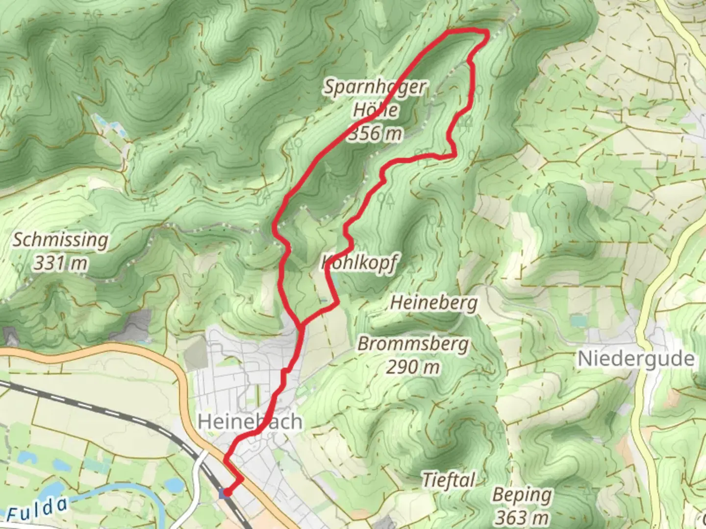 An image depicting the trail Sparnhagen Hohe via Sparnhagen Tour and its surrounding area.