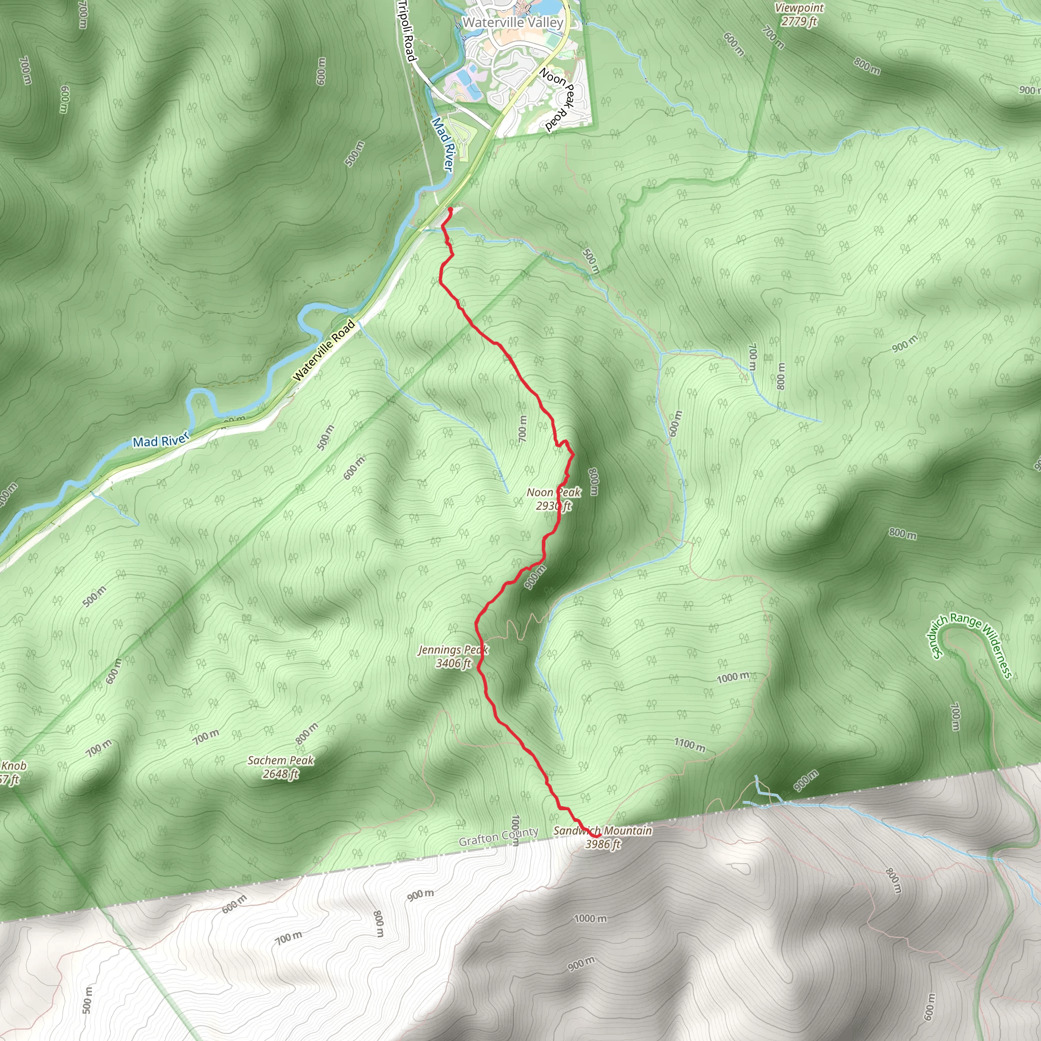 Noon Peak and Sandwich Mountain Trail via Waterville Road mobile static map
