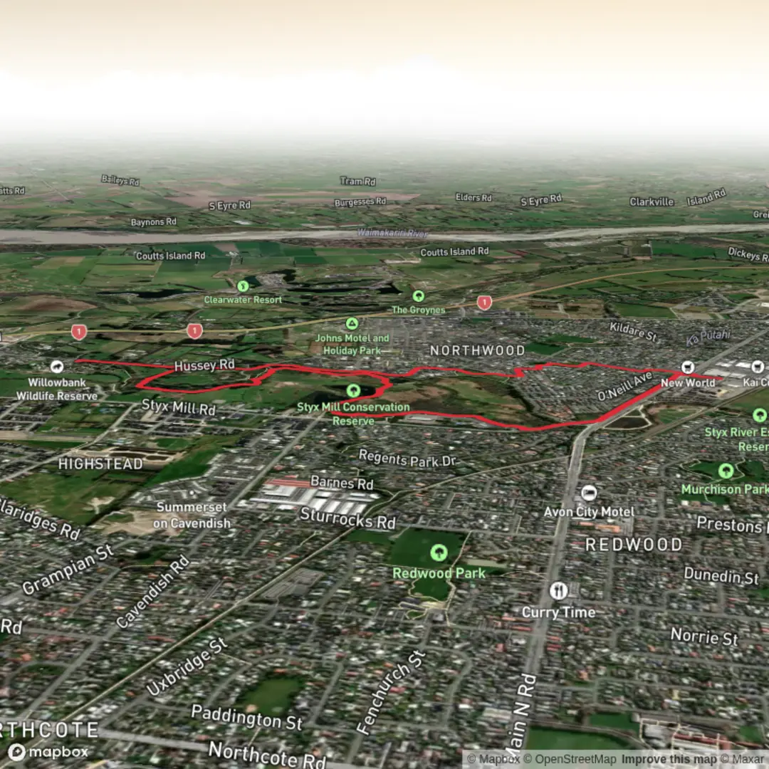 An image depicting the trail Belfast - Willowbank Wildlife Centre and its surrounding area.