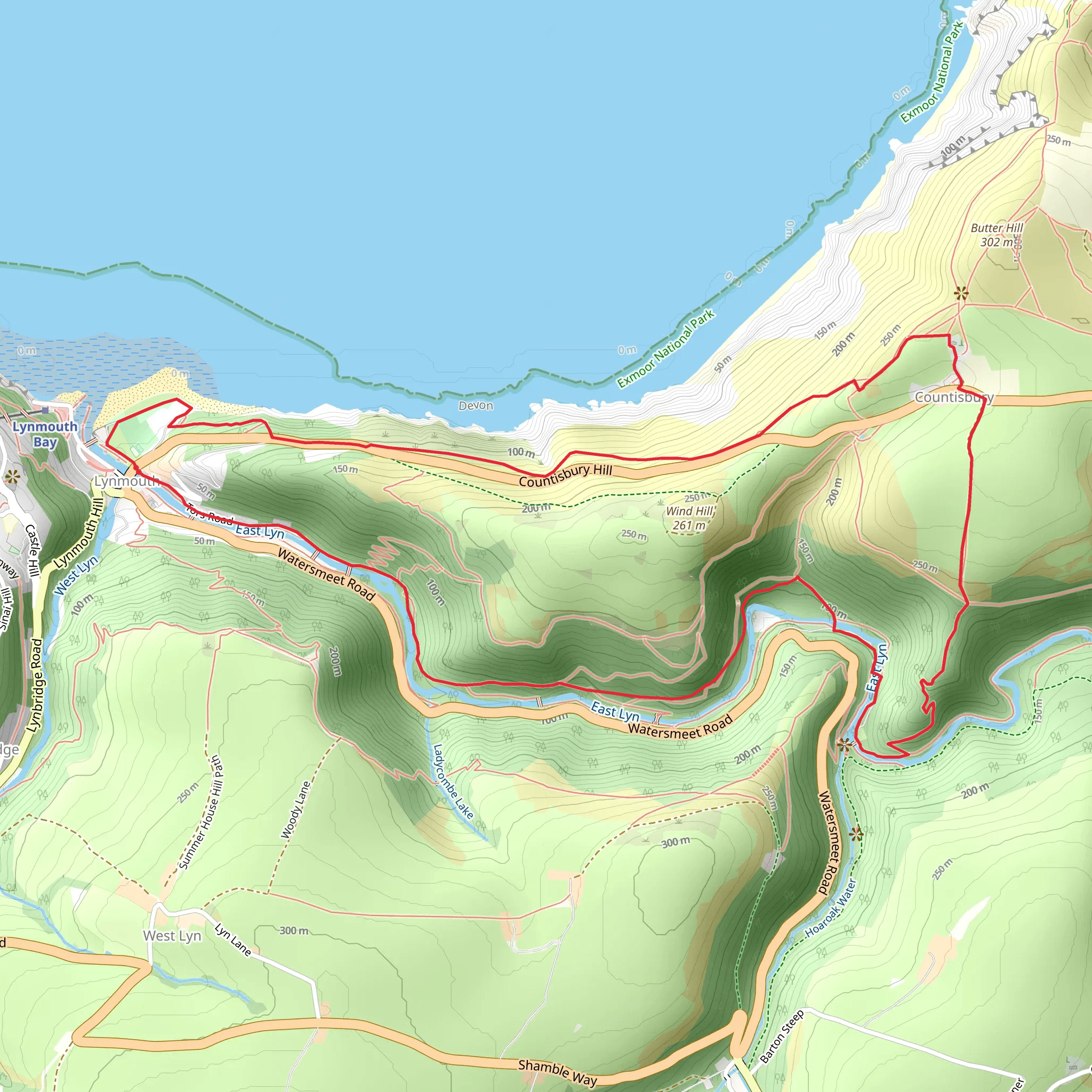 Countisbury and Watersmeet from Lynmouth mobile static map