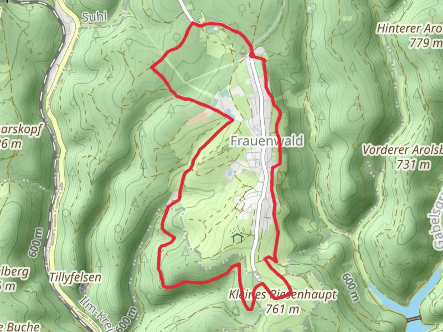 An image depicting the trail Schinkelkirche, Riesenhaupt and Fraudenwald Loop and its surrounding area.