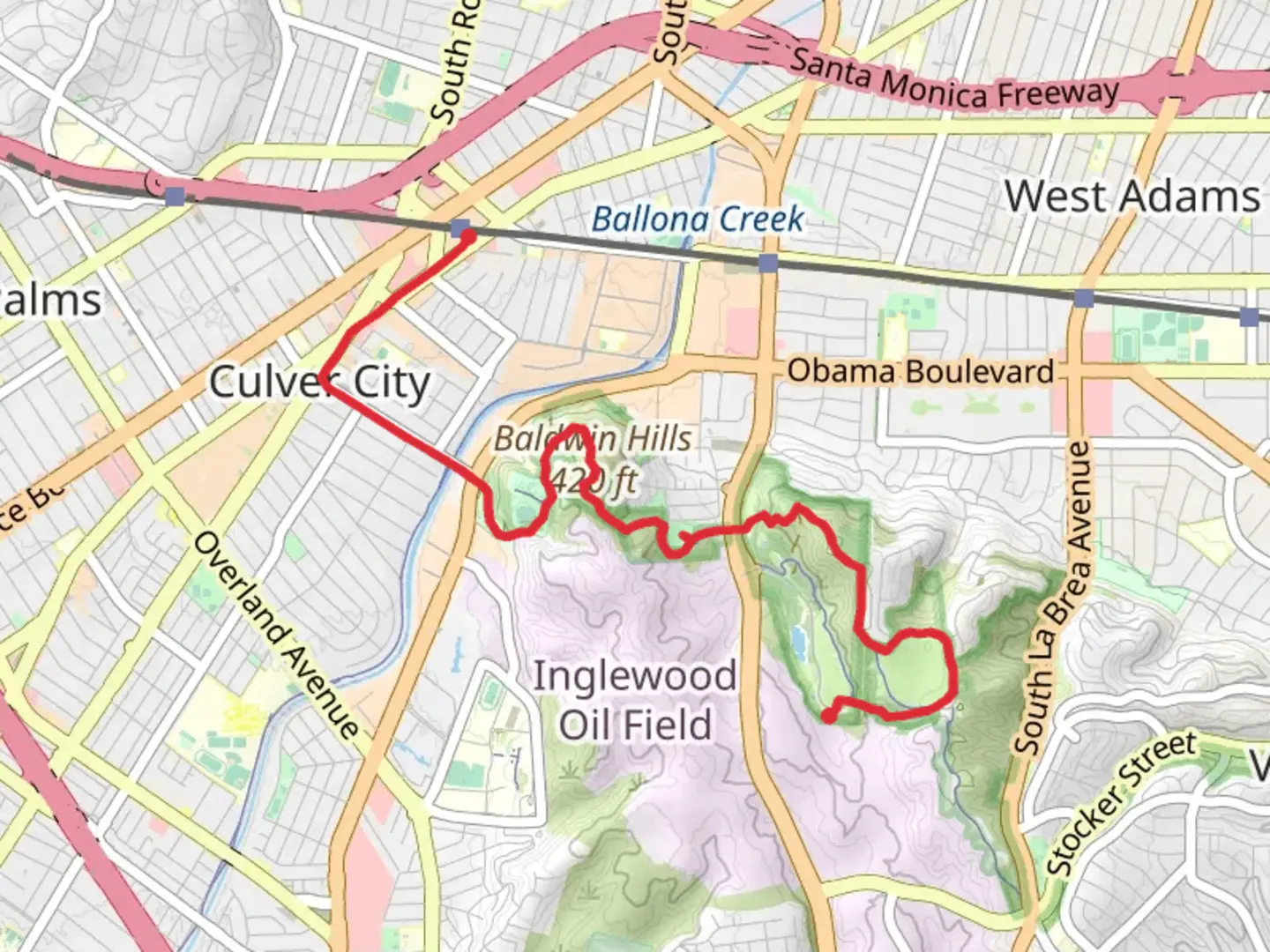 An image depicting the trail Baldwin Hills via Park to Playa Trail and its surrounding area.
