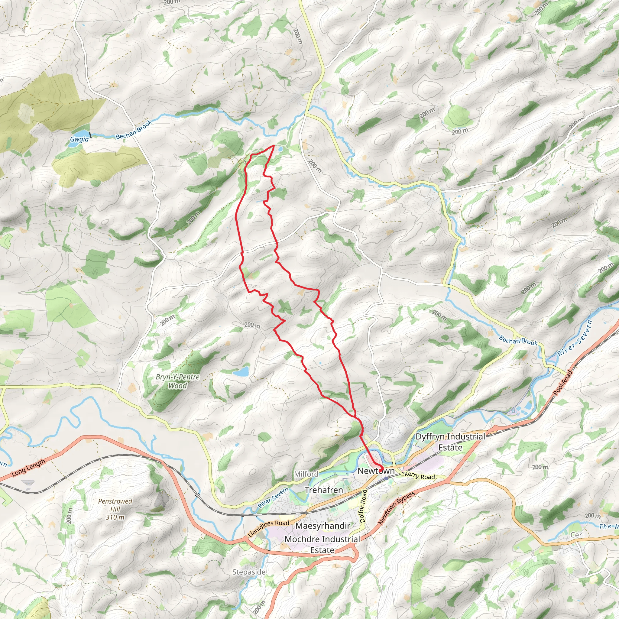 Newtown - Y Drenewydd and Gregynog Circular mobile static map