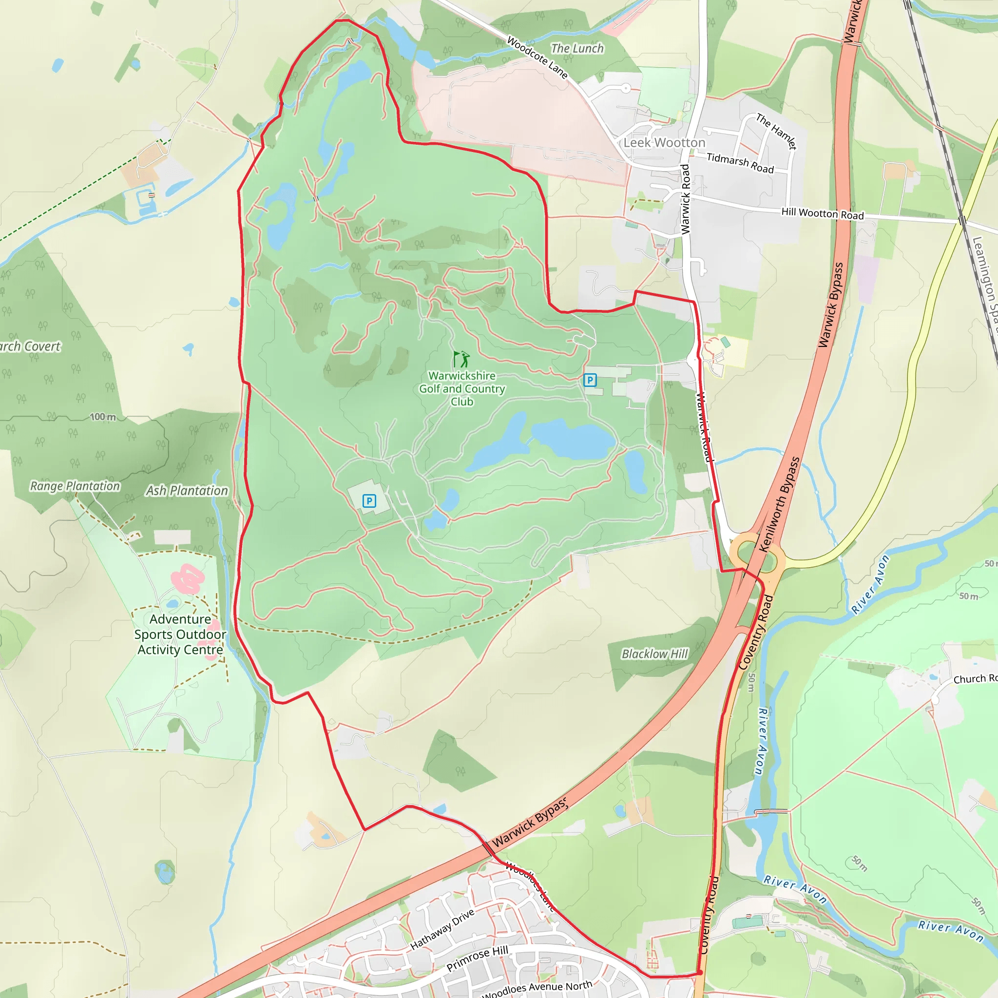 Middle Woodloes in Leek Wootton and Guy's CP mobile static map