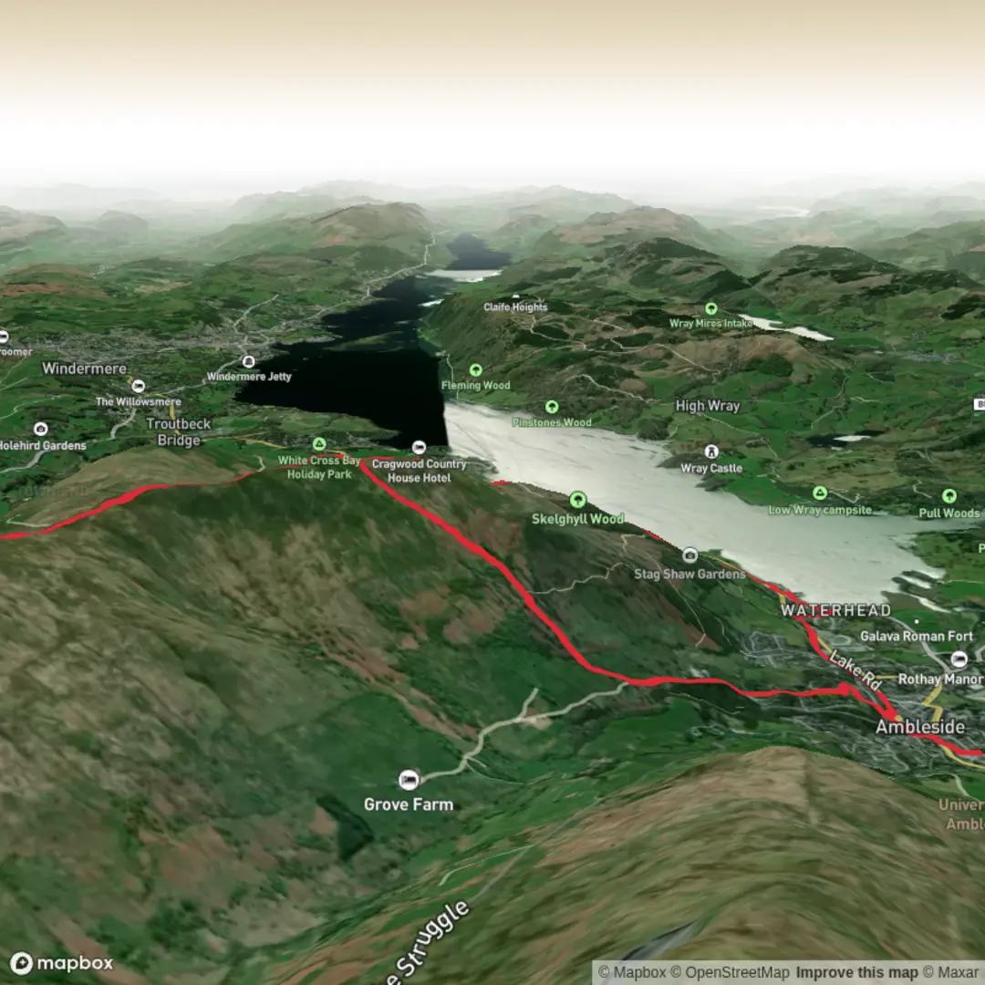 An image depicting the trail Wansfell Pike & Baystones from Ambleside and its surrounding area.