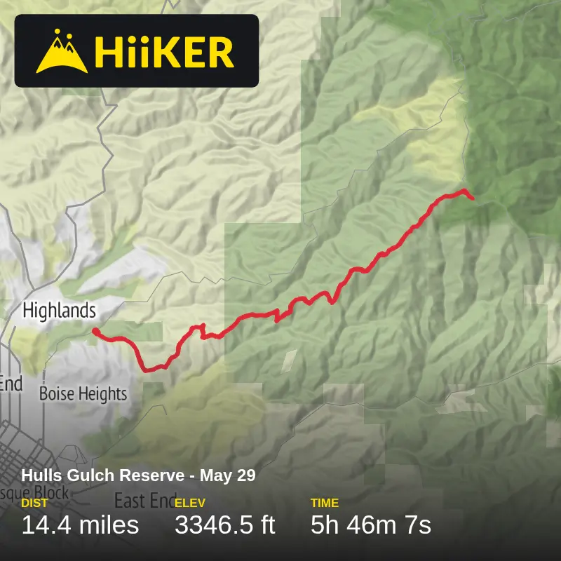 A map preview of the recording Hulls Gulch Reserve - May 29.