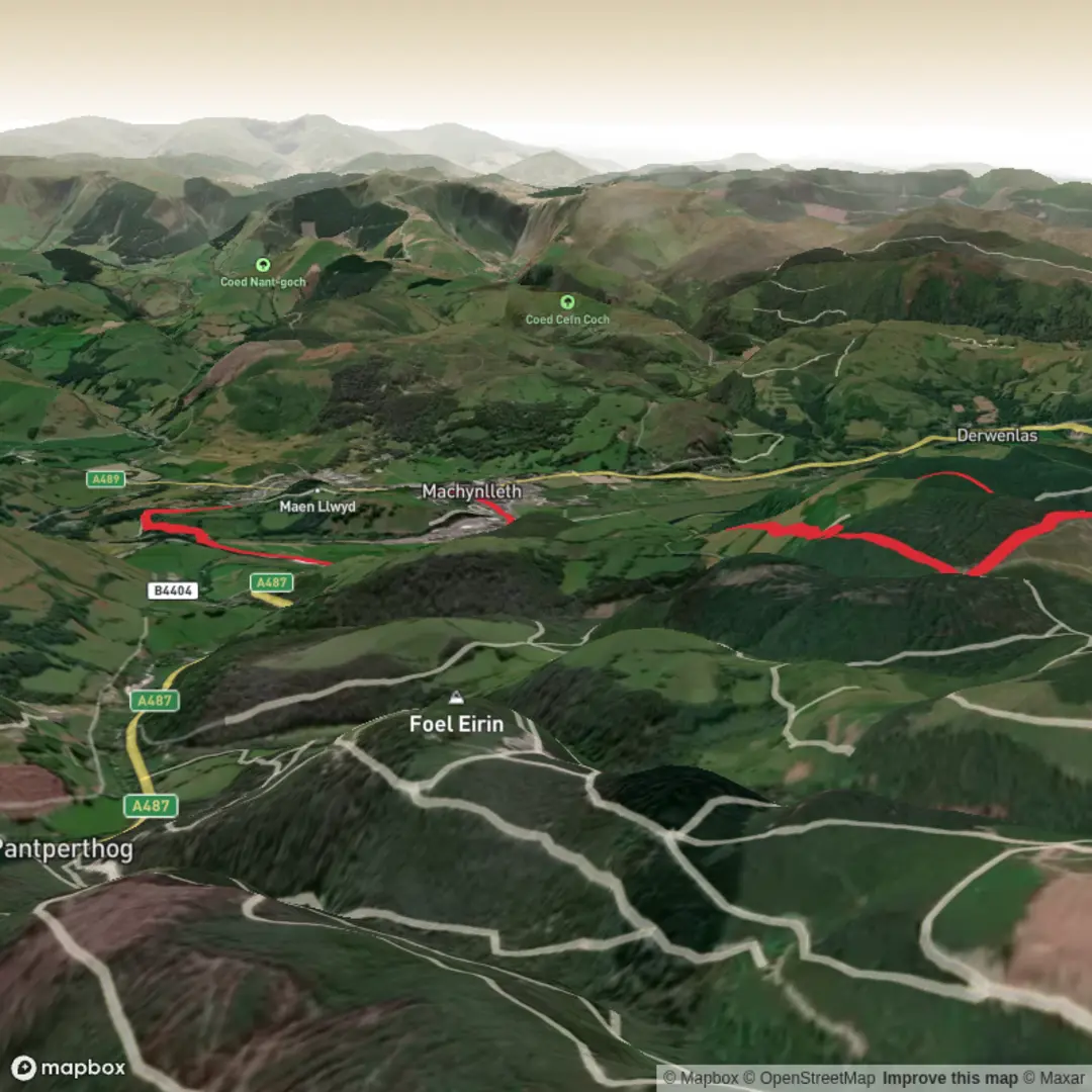 An image depicting the trail Bron yr Aur Hike from Machynlleth and its surrounding area.
