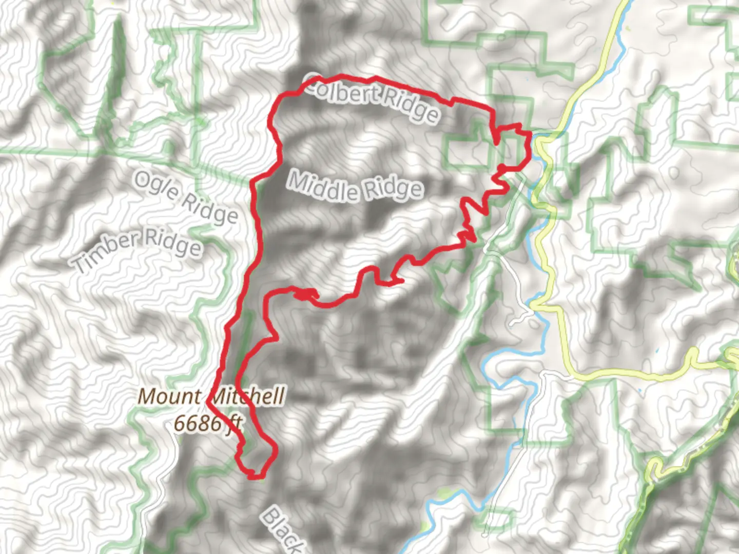 An image depicting the trail Buncombe, Maple Camp Bald, Big Tom and Colbert Ridge Loop Trail and its surrounding area.