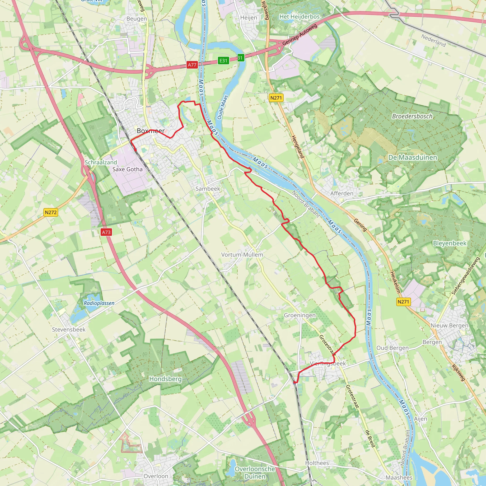 Boxmeer to Verkingsbeek via Vortumsche Bergen mobile static map
