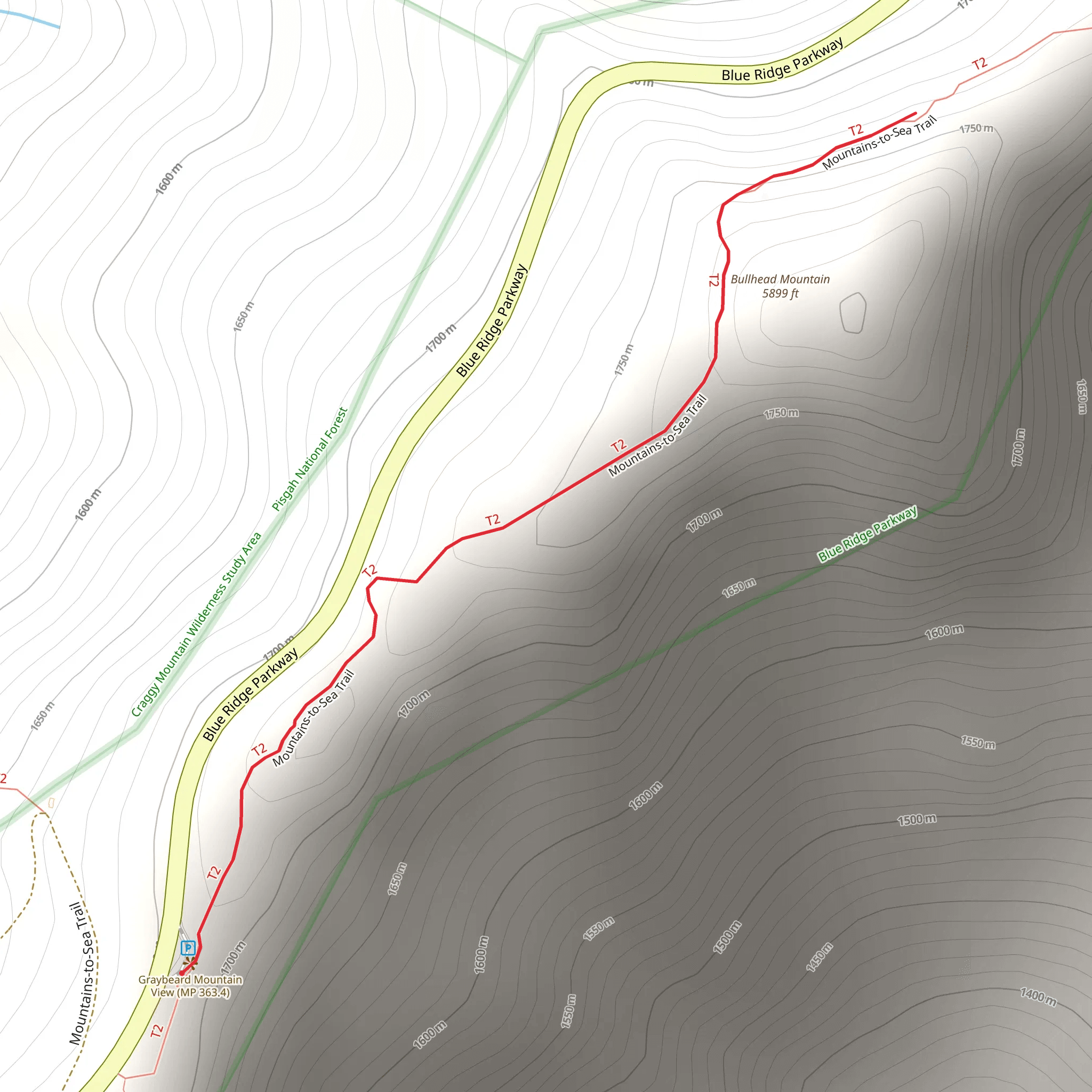 Bullhead Mountain via Mountains-to-Sea Trail mobile static map