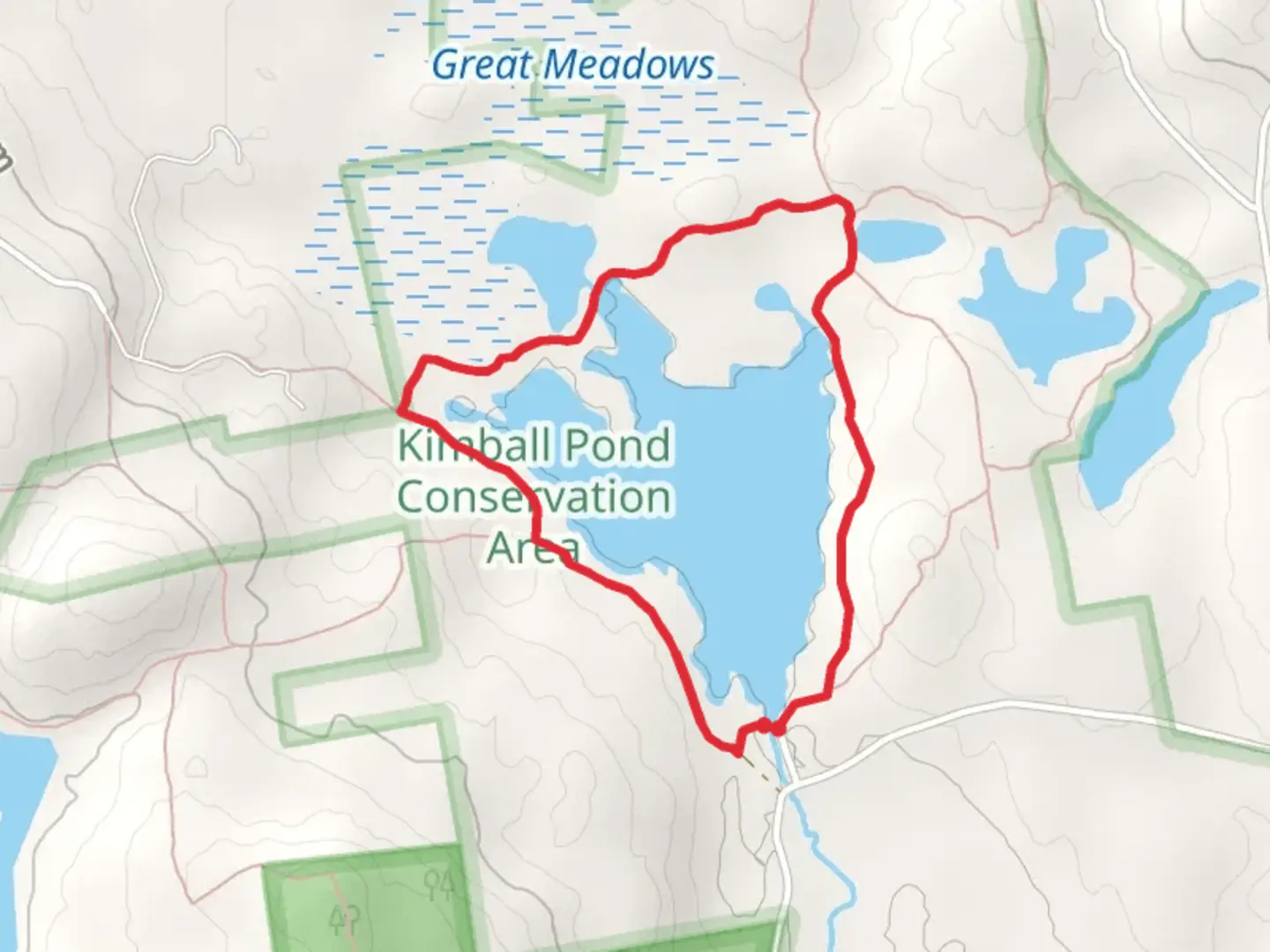 An image depicting the trail Kimball Pond via Loop Trail and its surrounding area.