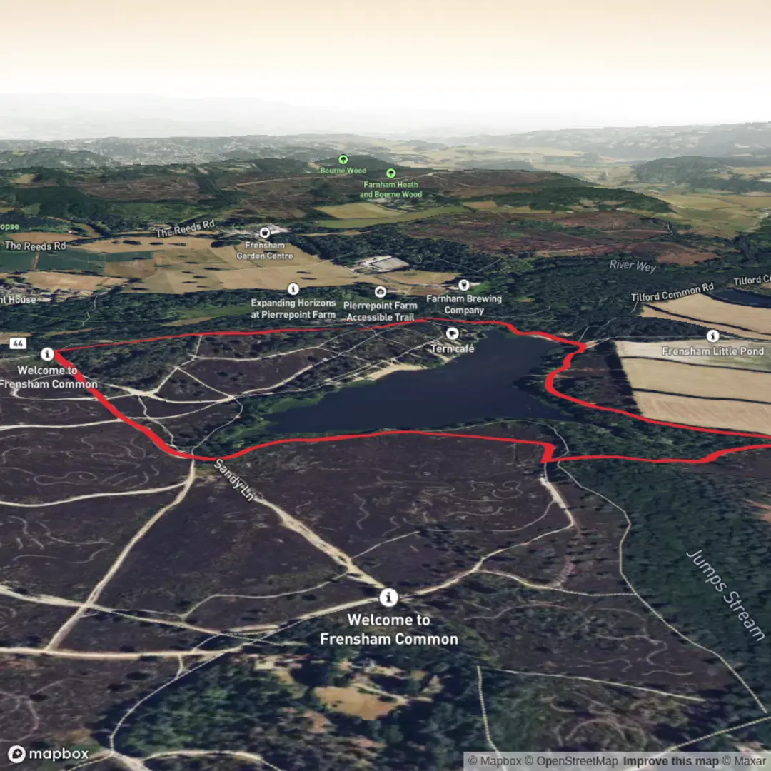 An image depicting the trail Frensham Little Pond Long Loop and its surrounding area.