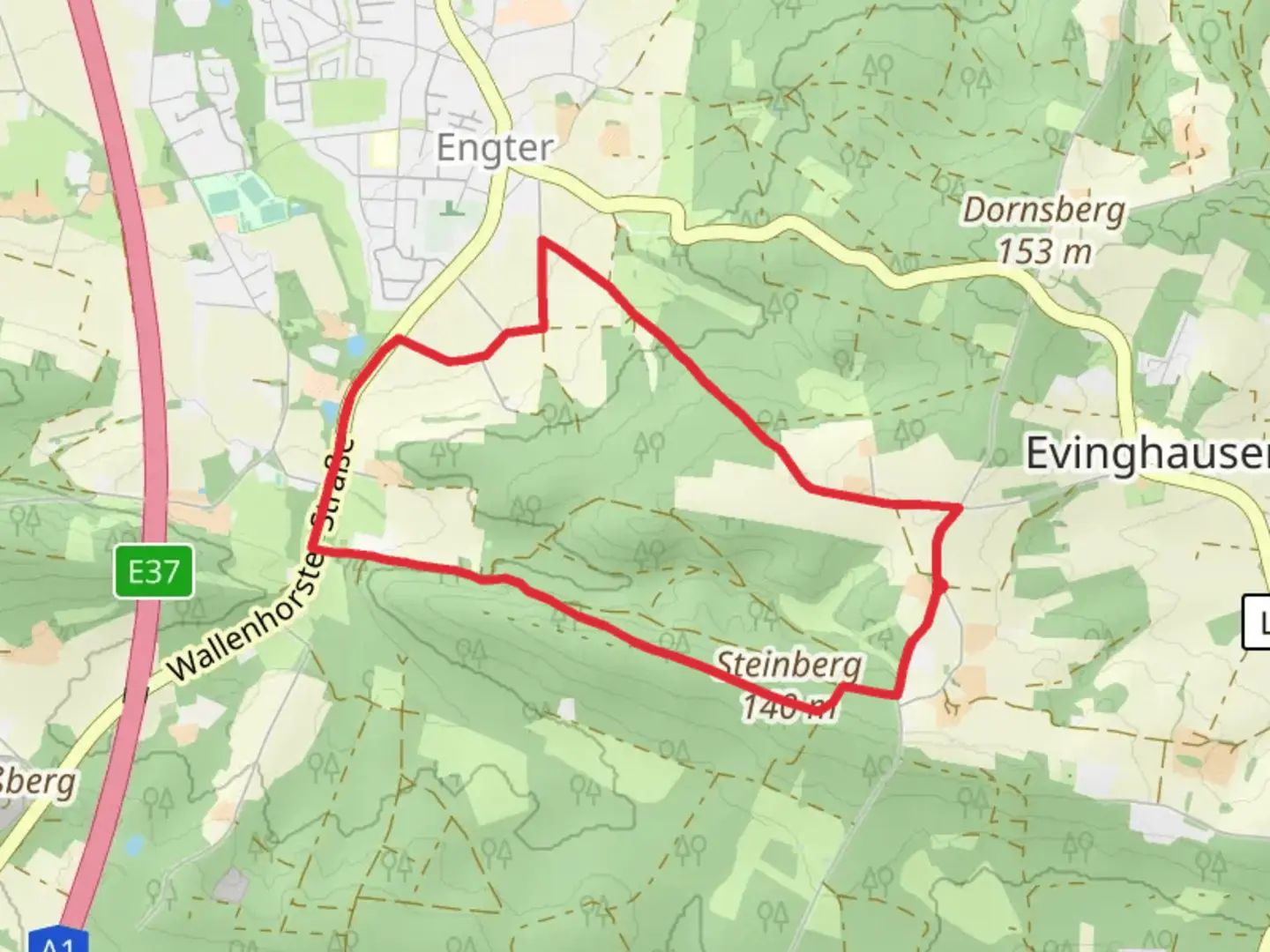 An image depicting the trail Terrs Vita - Muehlenort and Wittekindsweg and its surrounding area.