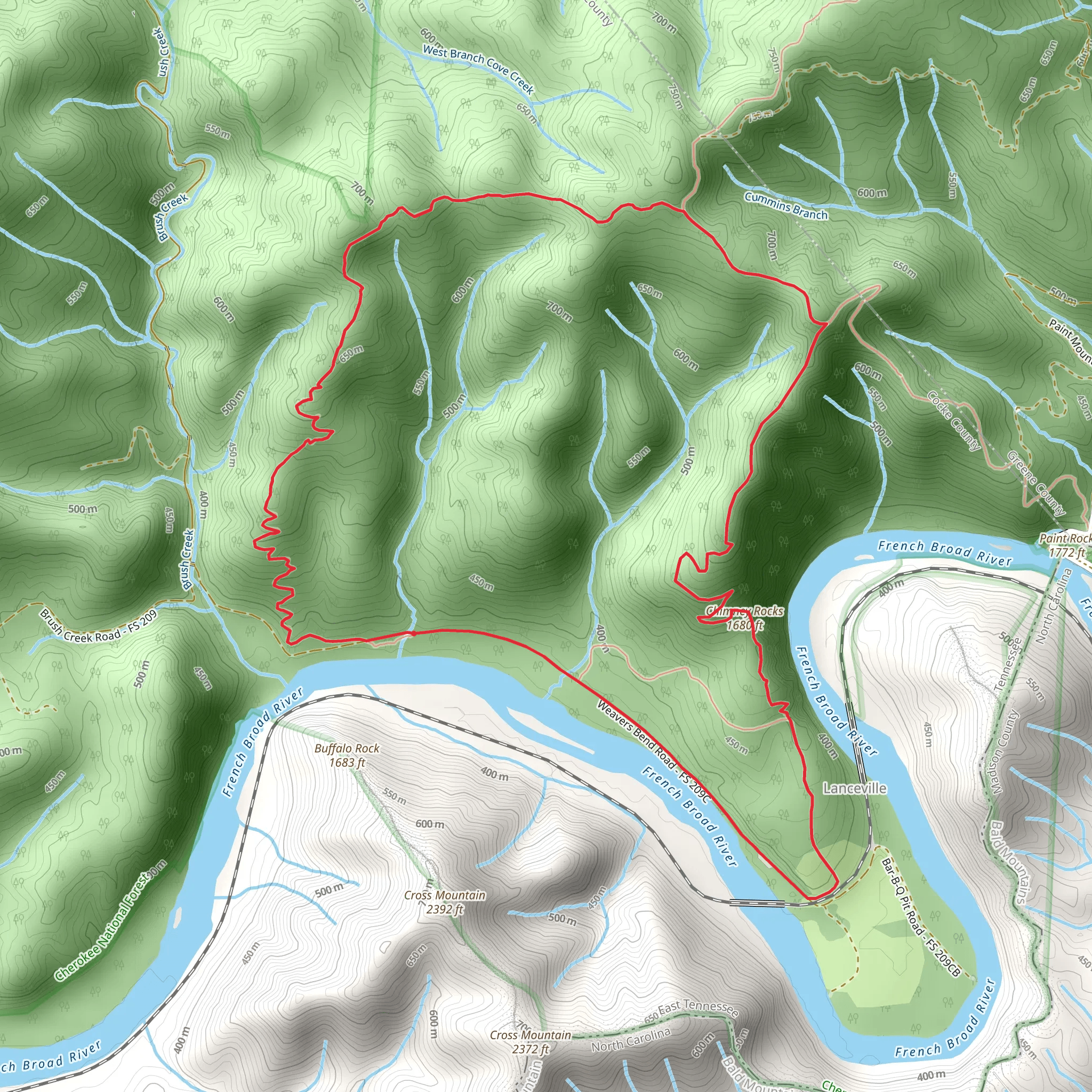 Paint Mountain and Chimney Rocks Loop Trail mobile static map