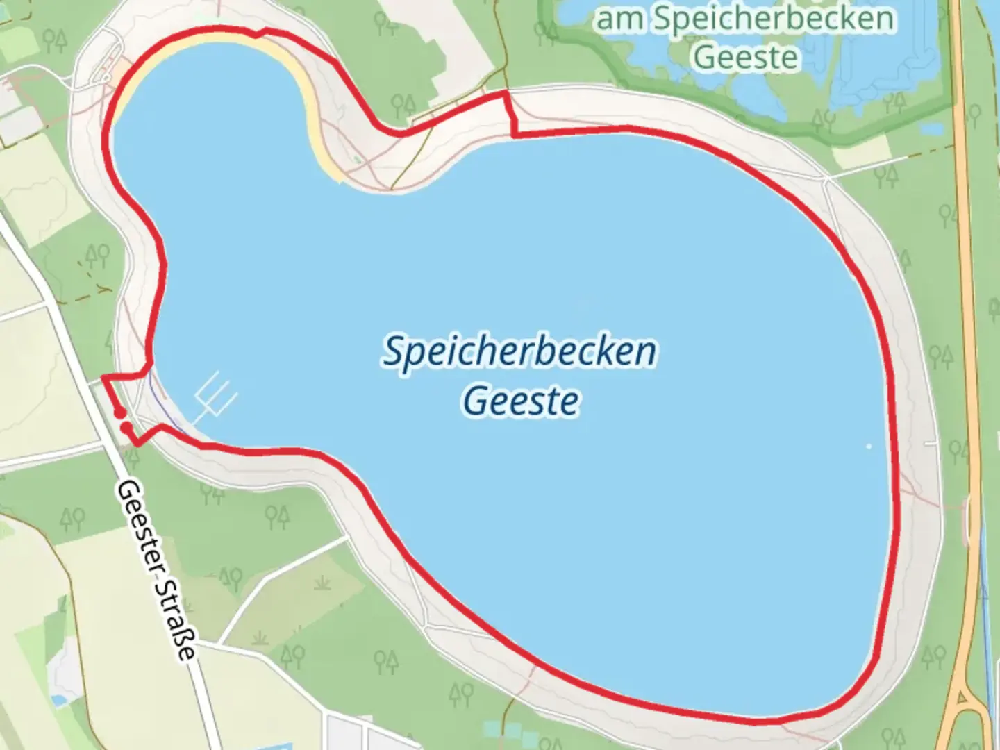 An image depicting the trail Geeste Reservoir Loop and its surrounding area.
