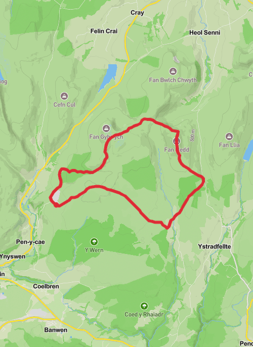 Hike on Penwyllt large loop mobile static map