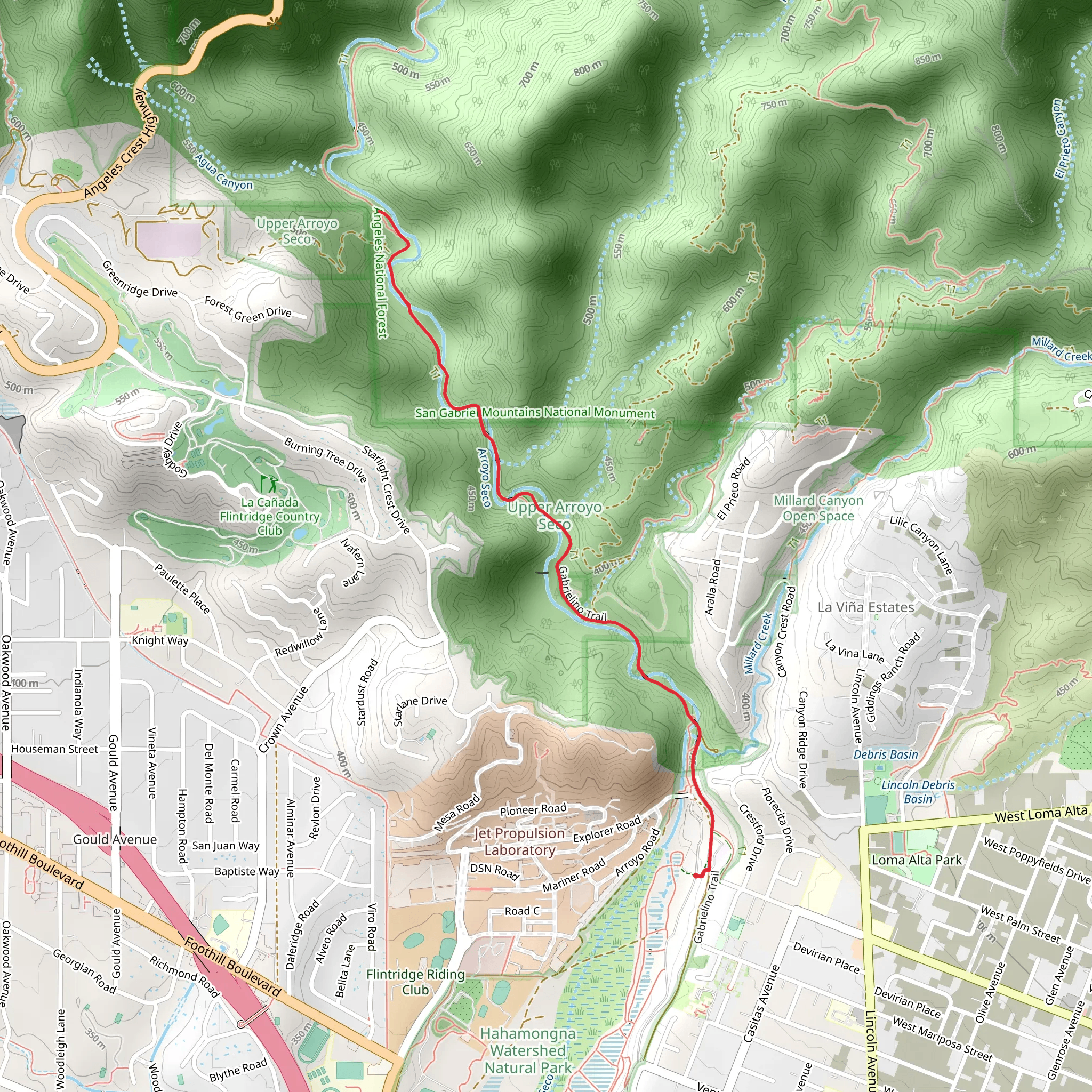 Gabrielino Trail from Spreading Basins mobile static map