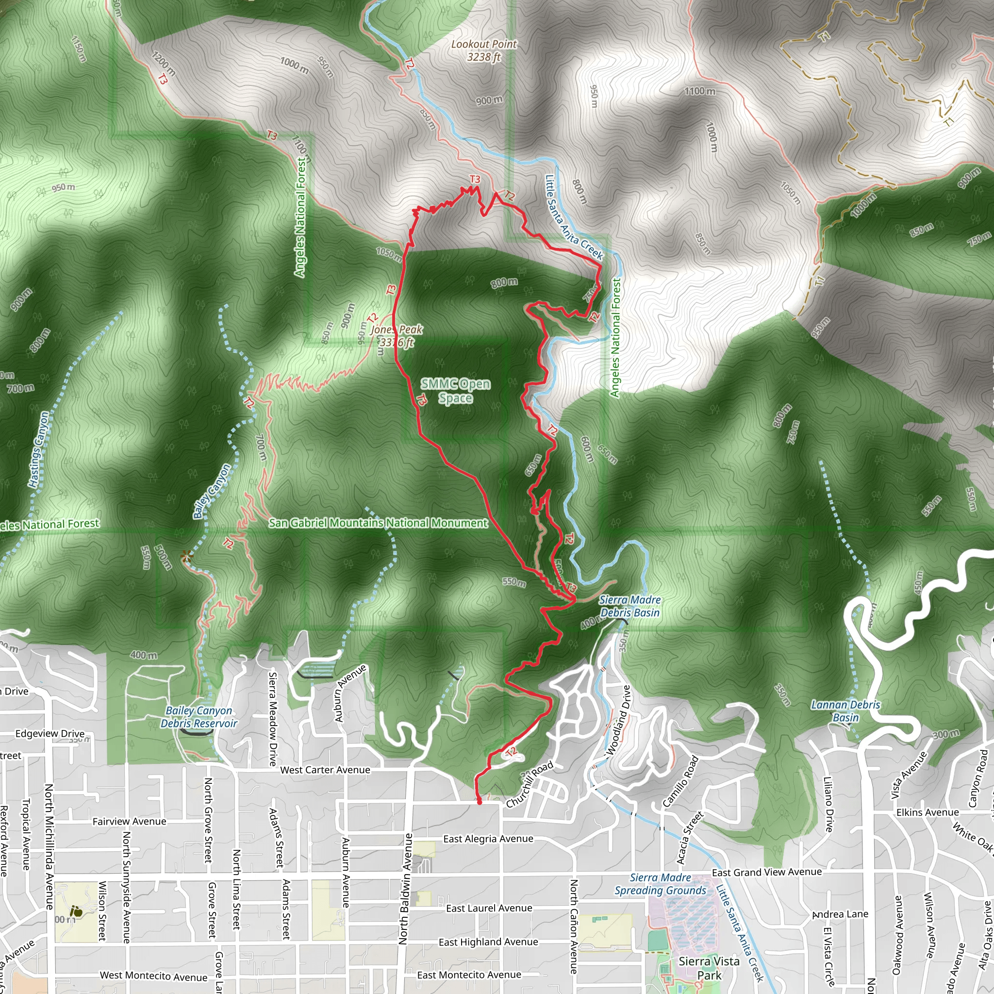 Bastard Ridge, Jones Peak and Mount Wilson Loop Trail mobile static map