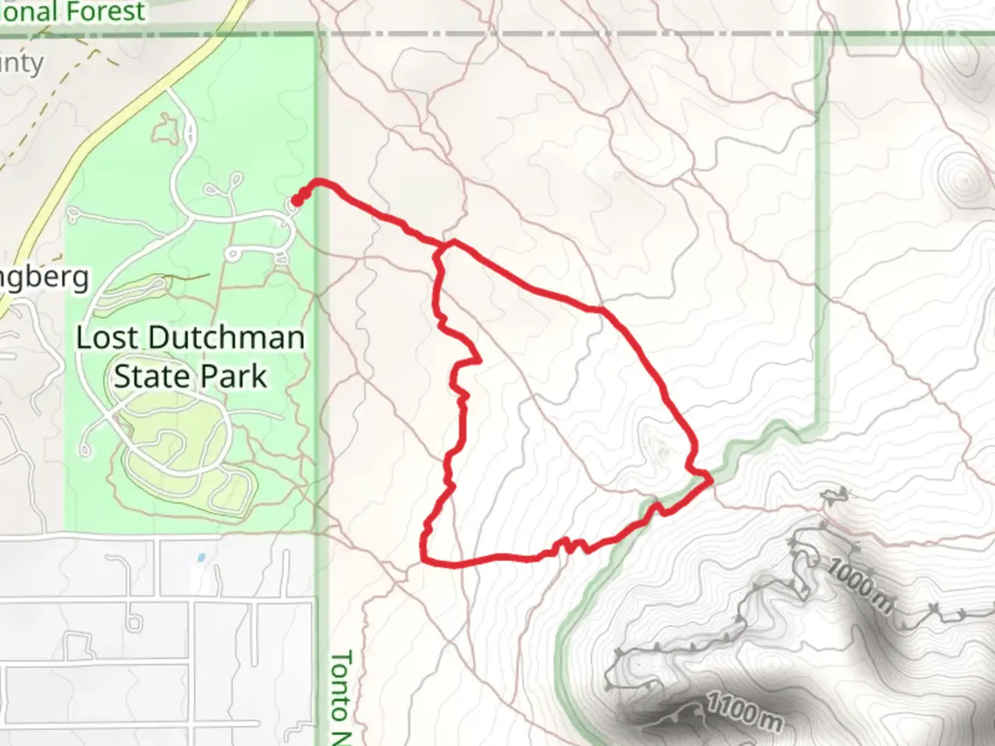 An image depicting the trail Treasure and Prospector's View Loop and its surrounding area.