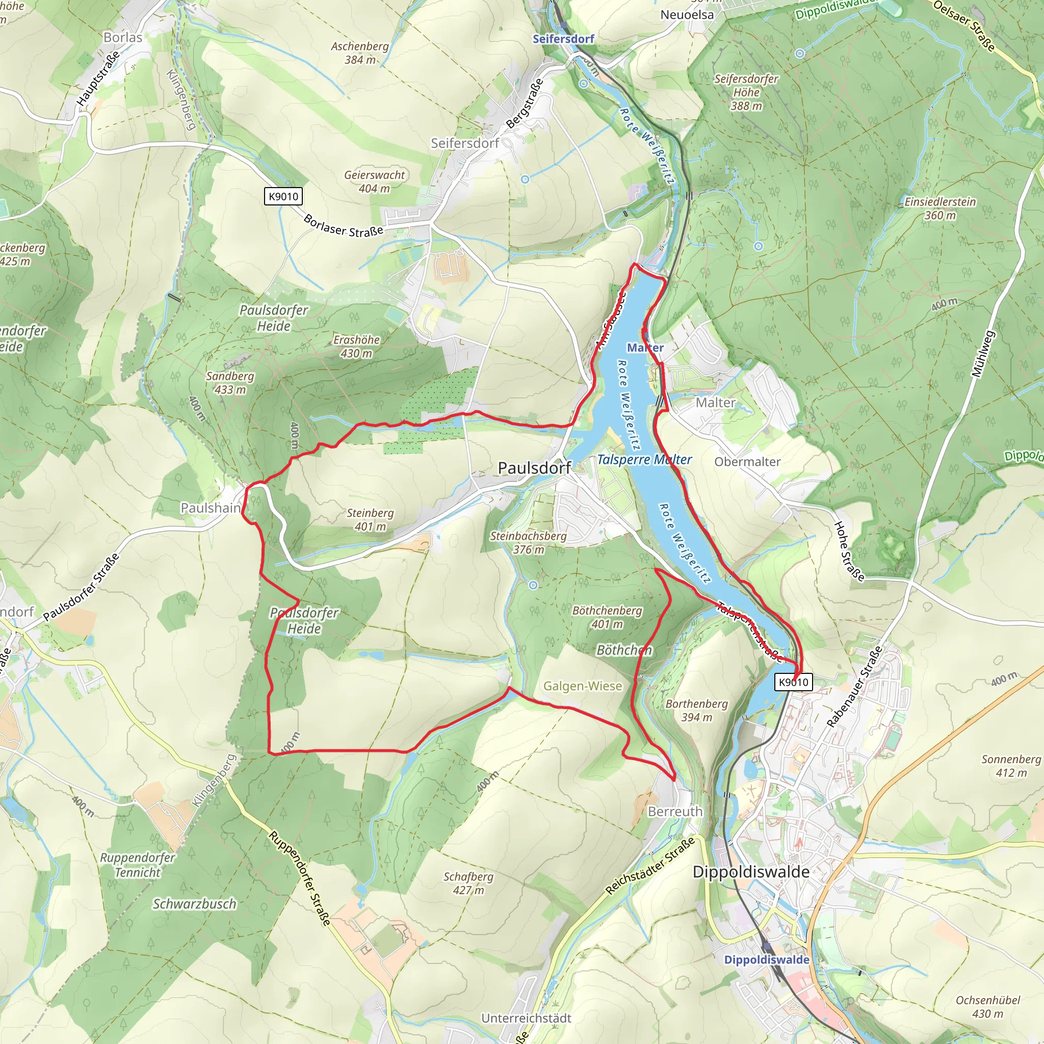 Talsperre Malter, Paulsdorfer Heide and Bothchen Loop mobile static map