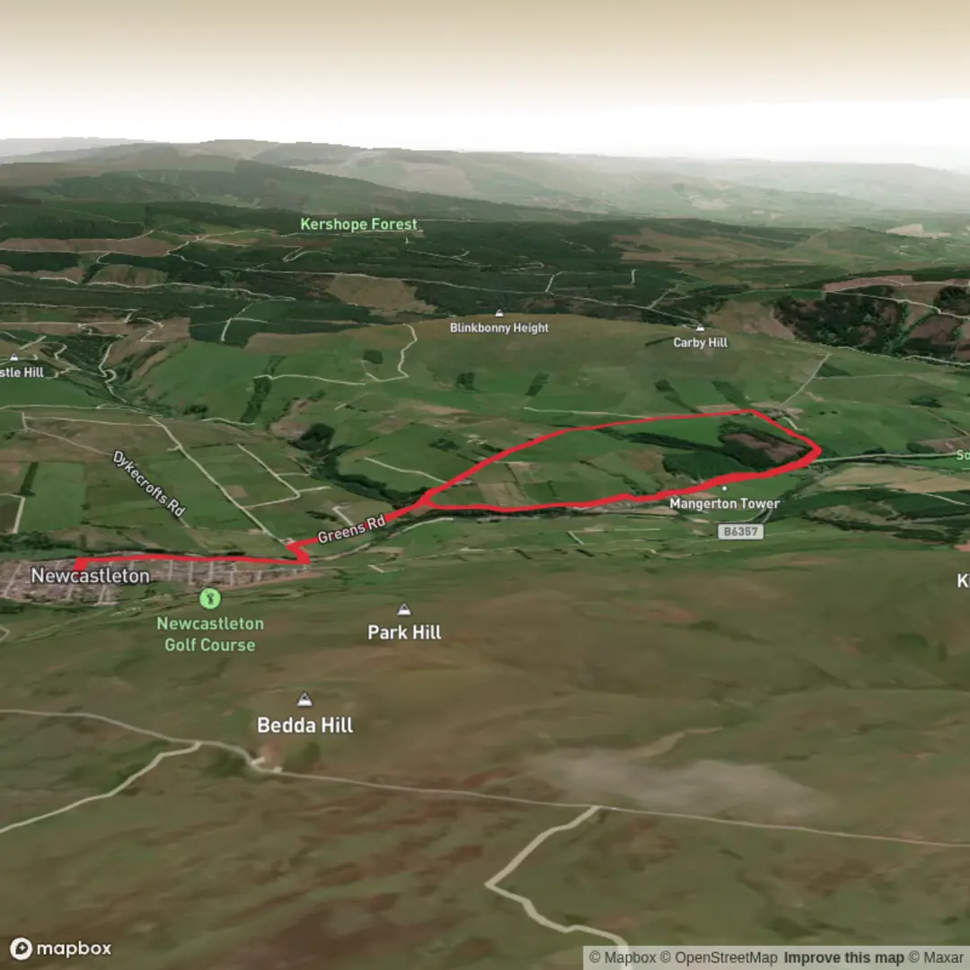 An image depicting the trail Foutysike Wood and Mangerton Tower Loop and its surrounding area.