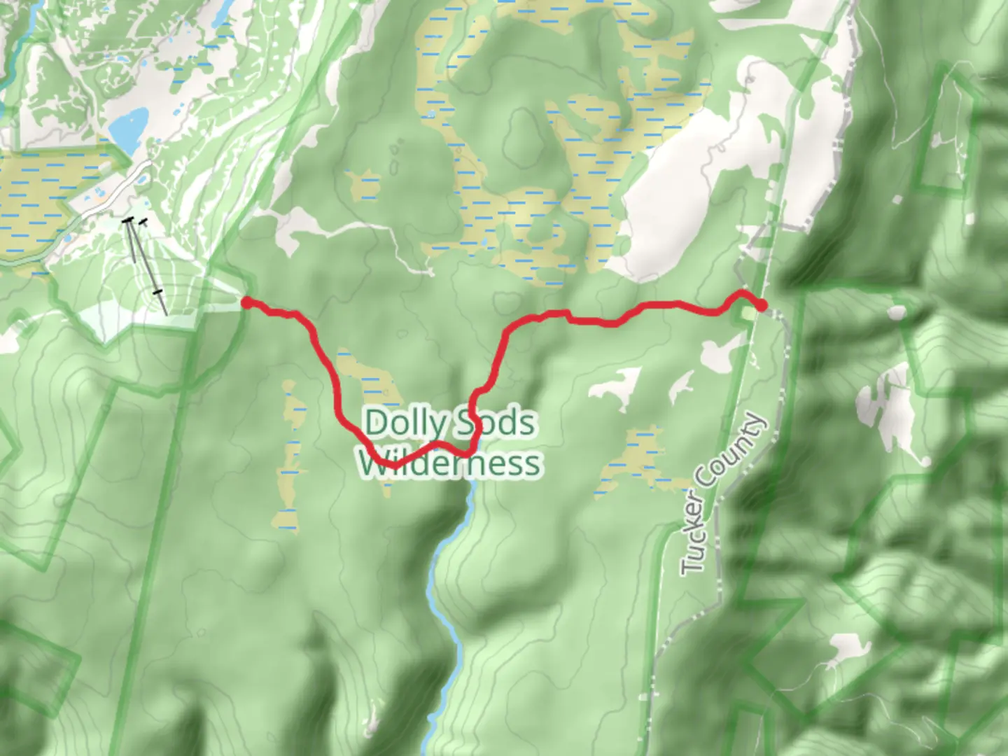 An image depicting the trail Blackbird Knob from Dolly Sods Road and its surrounding area.