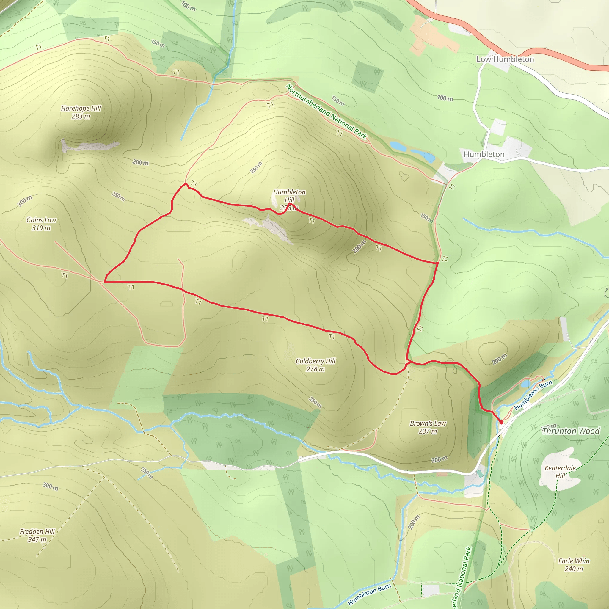 Humbleton Hill via Saint Cuthbert's Way mobile static map