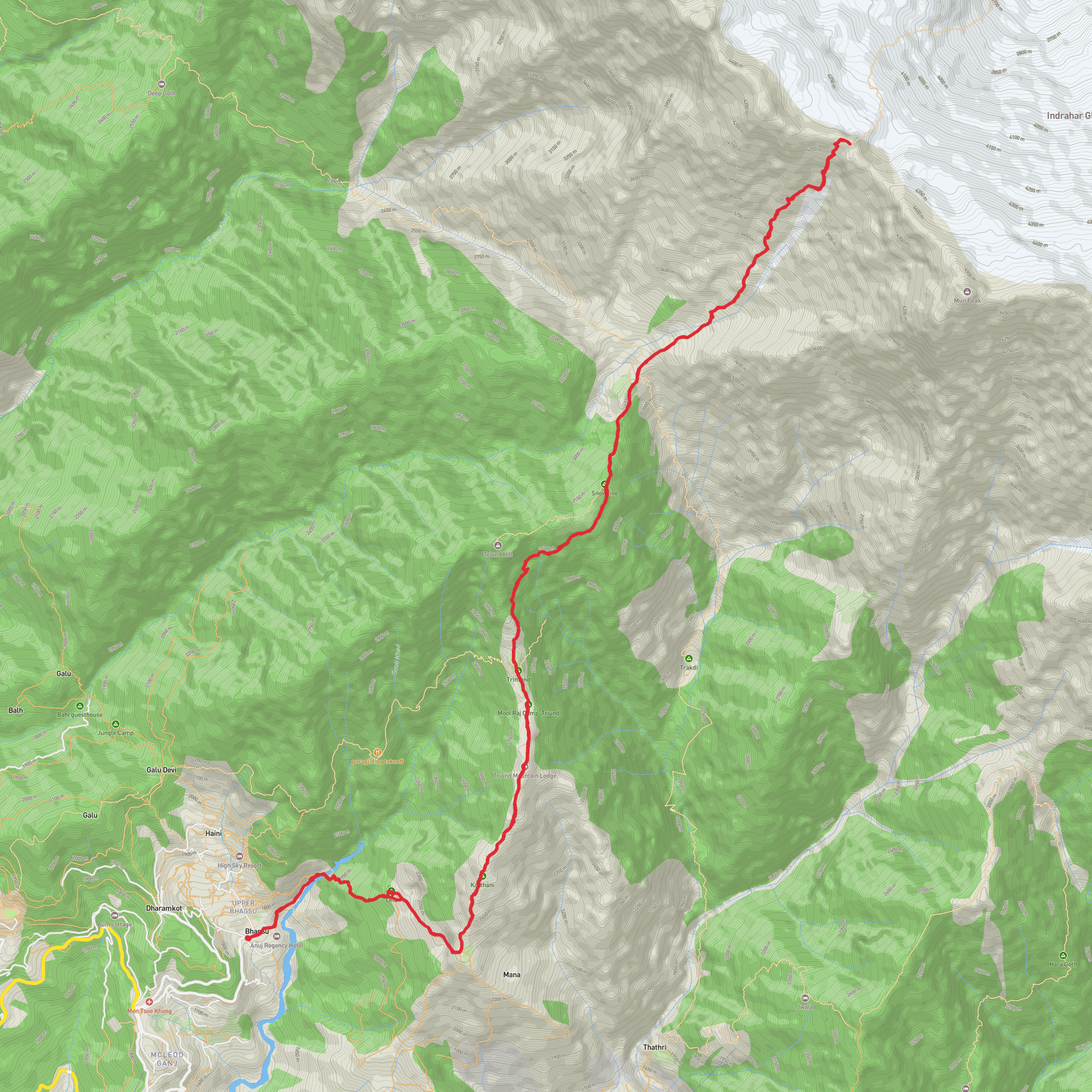 Indrahar Pass, Trihund and Lahesh Cave mobile static map