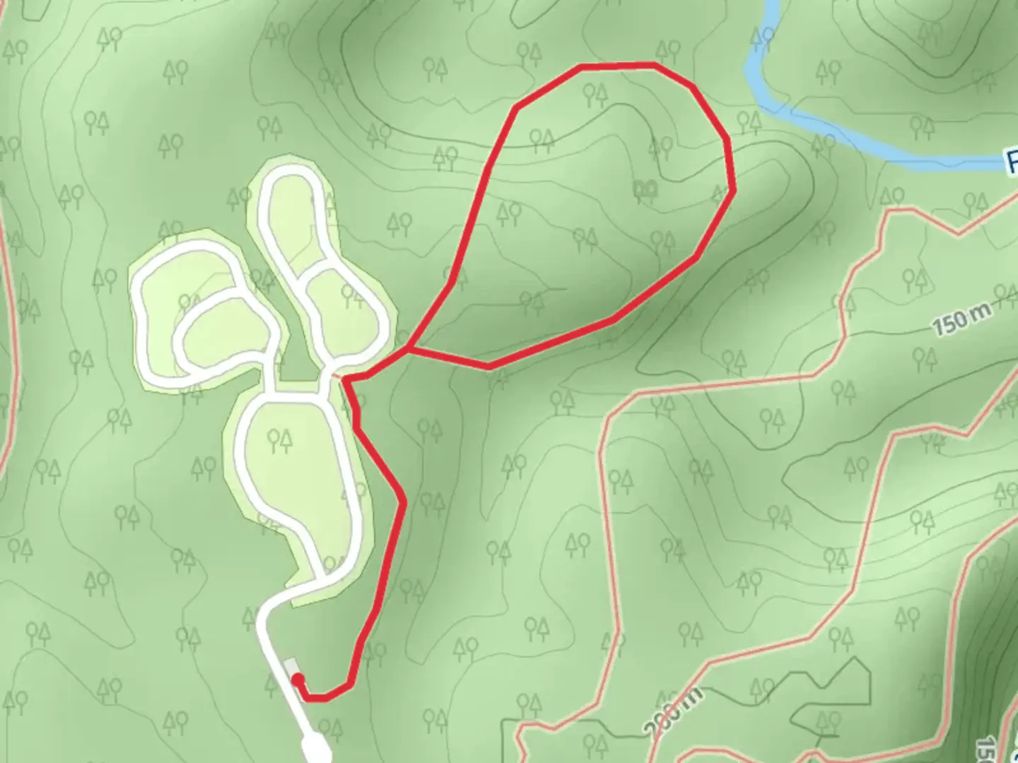 An image depicting the trail Charlestown State Park - Trail 5 and its surrounding area.