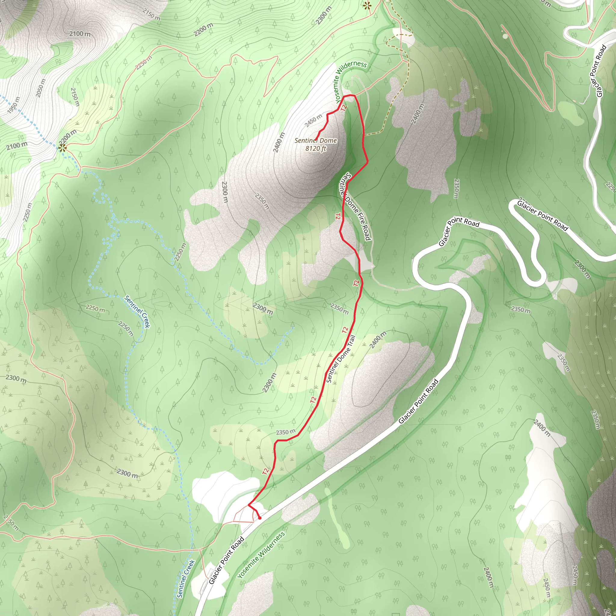 Sentinel Dome Trail from Glacier Point Road mobile static map