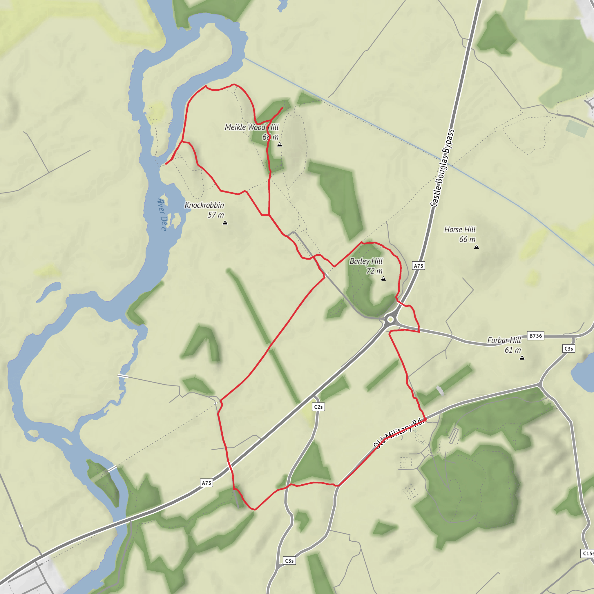 Barley Hill, Meikle Wood hill, Little Wood Hill and Kelton Mill Bridge Loop mobile static map