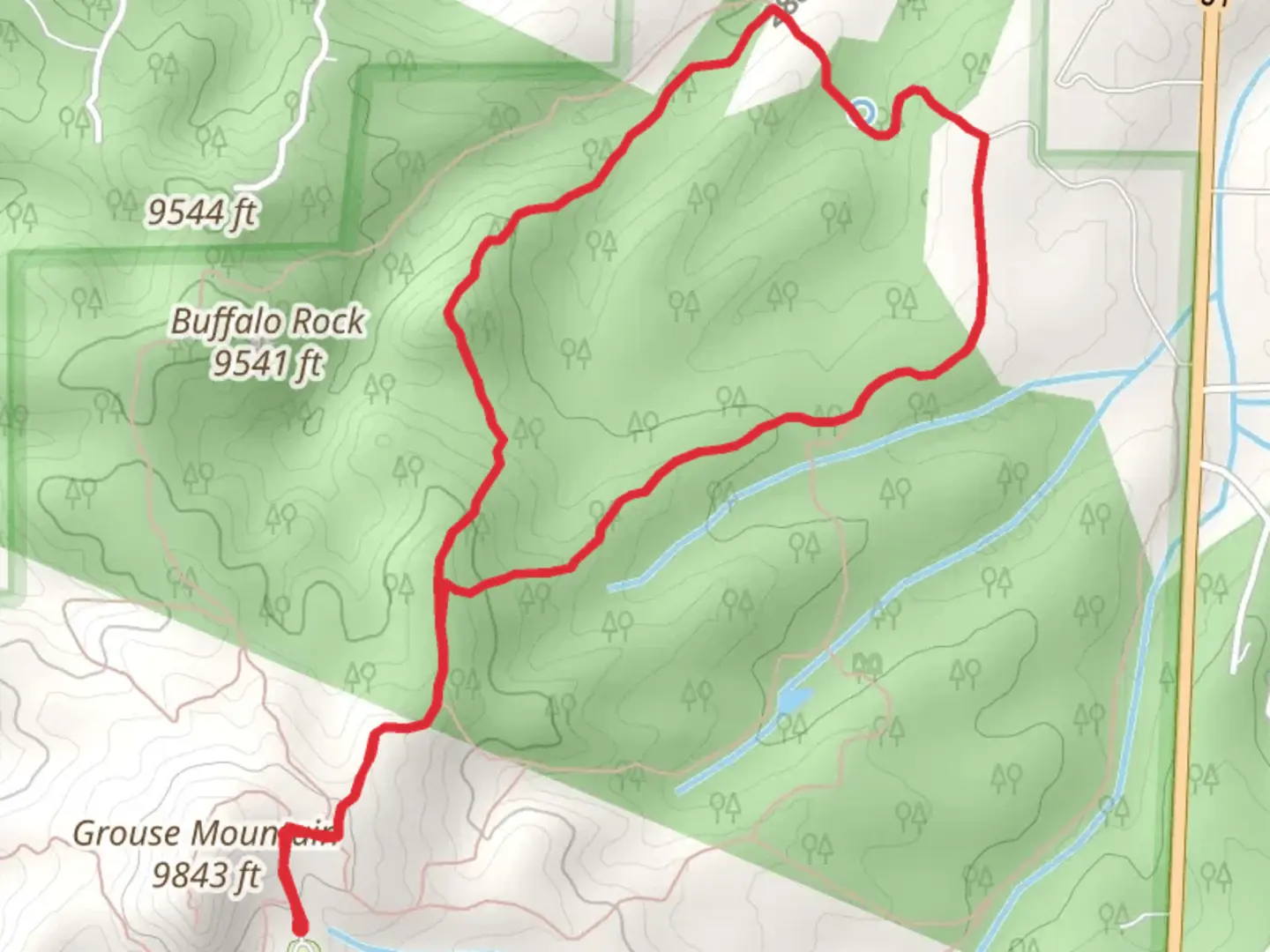 An image depicting the trail Buffalo Rock Loop Trail and its surrounding area.