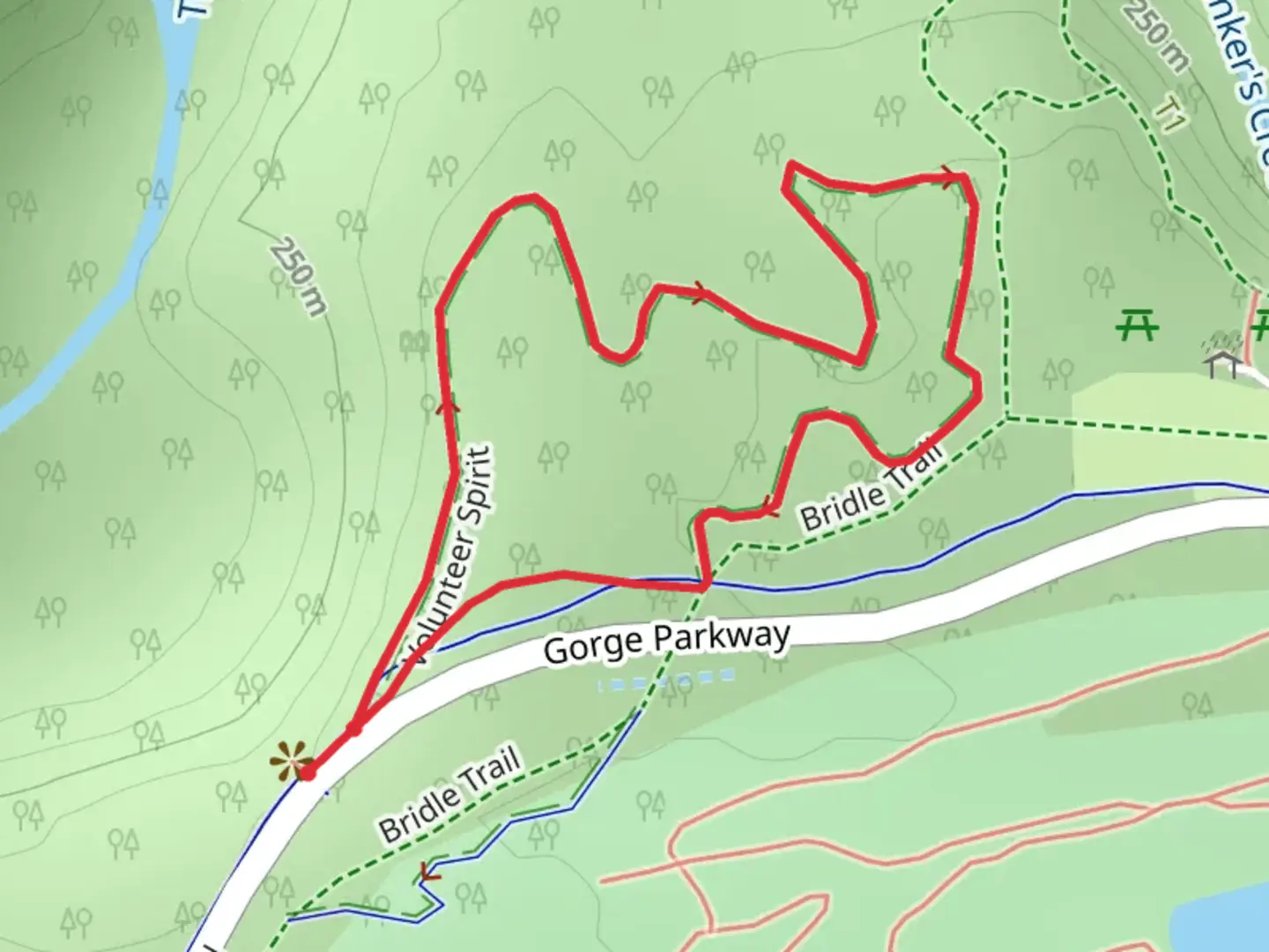 An image depicting the trail Volunteer Spirit Loop and its surrounding area.