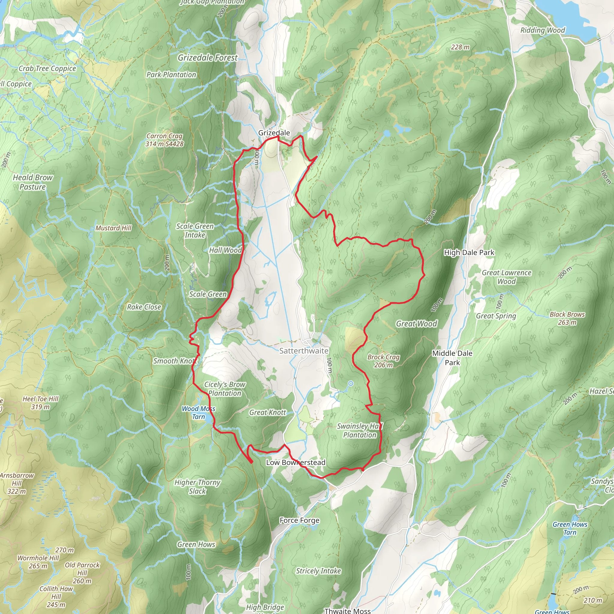 Wood Moss Tarn and Satterthwaite Loop mobile static map