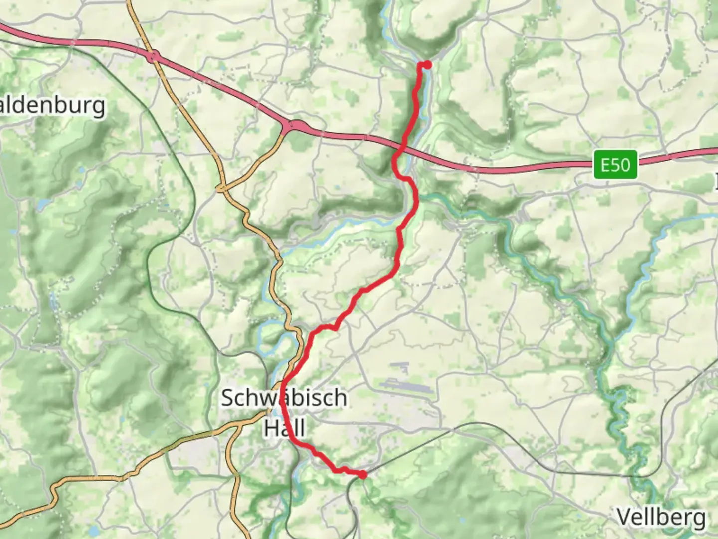 An image depicting the trail Hessental to Braunsbach Walk and its surrounding area.