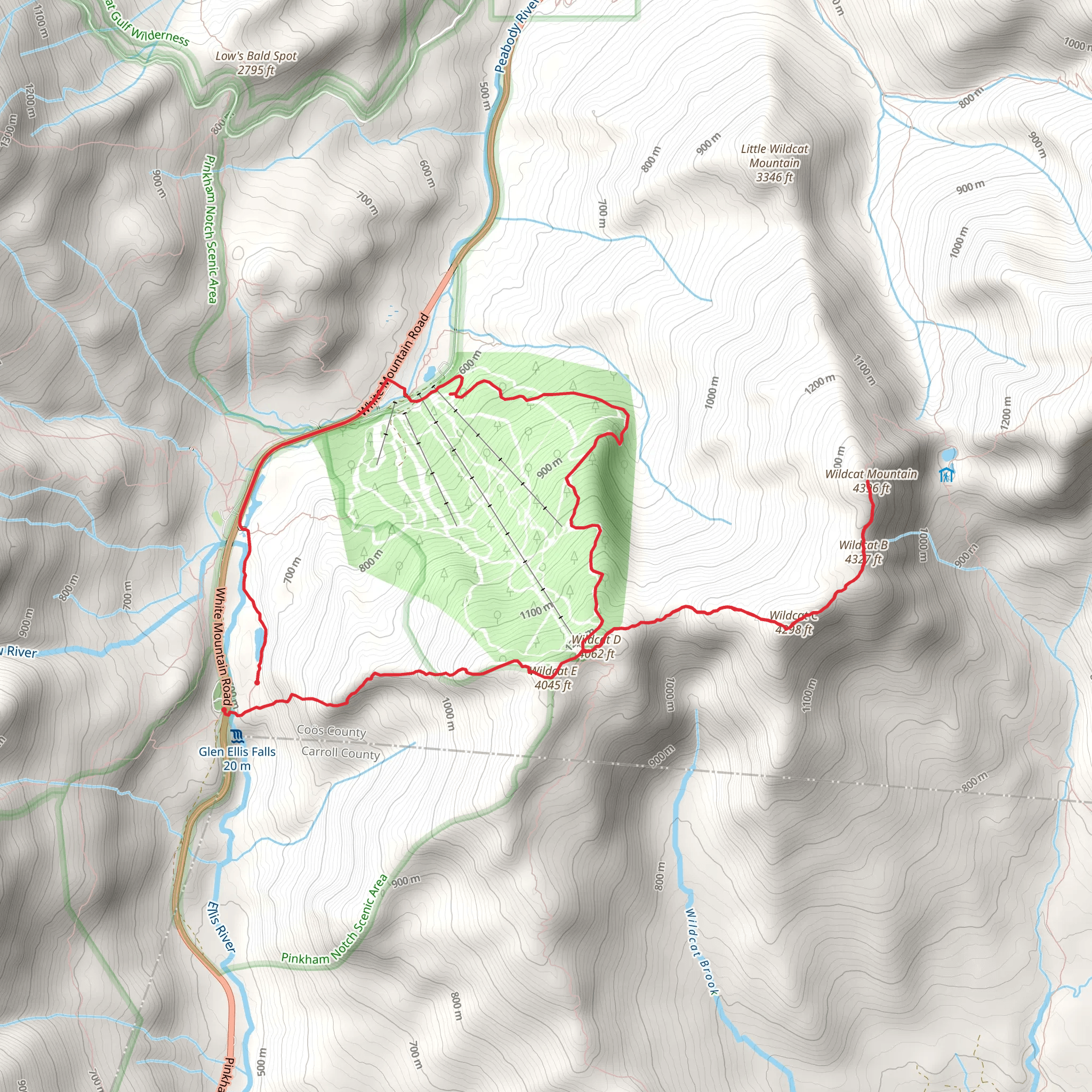 Wildcat Mountain Loop via Glen Ellis Falls Trail mobile static map